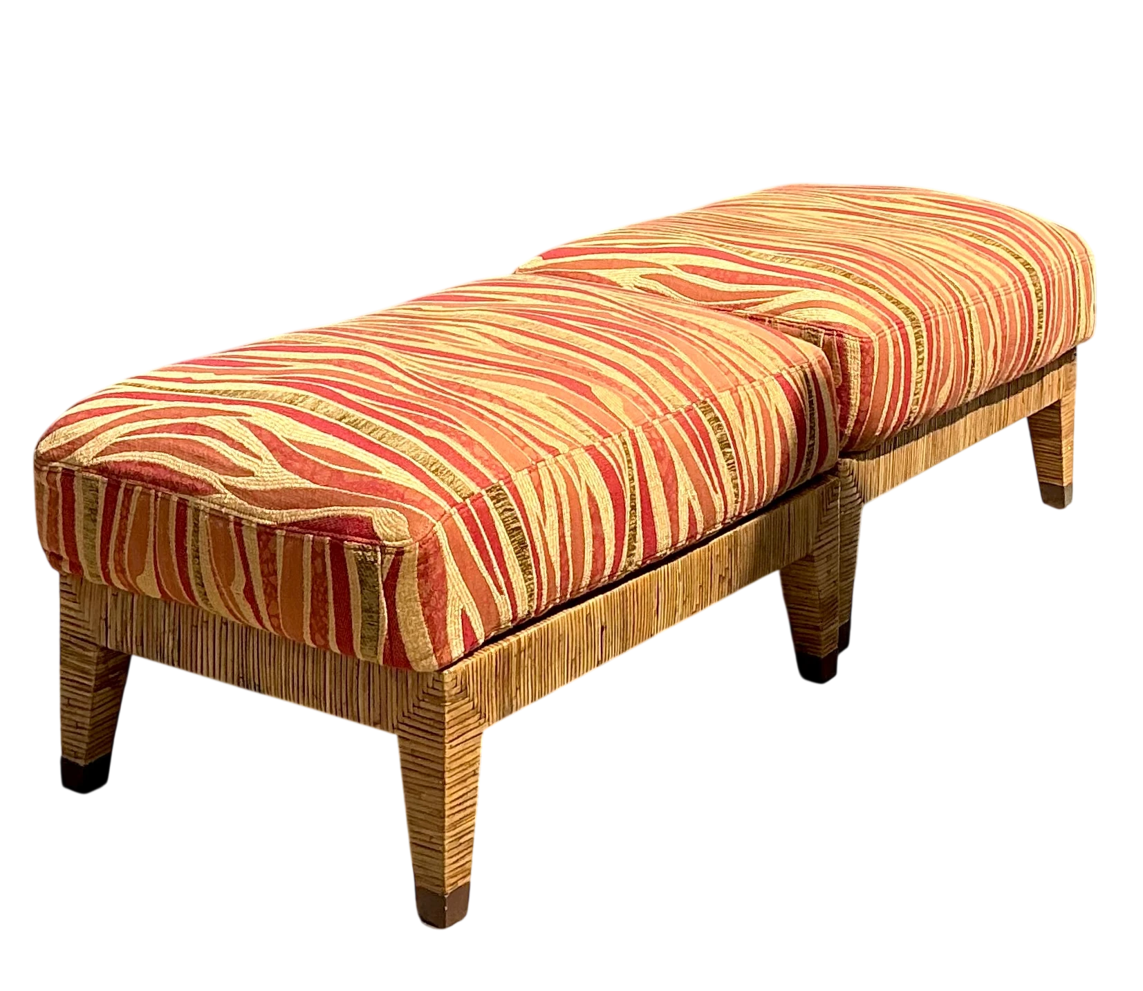 Vintage McGuire “St Germaine” Woven Rattan Ottomans - A Pair