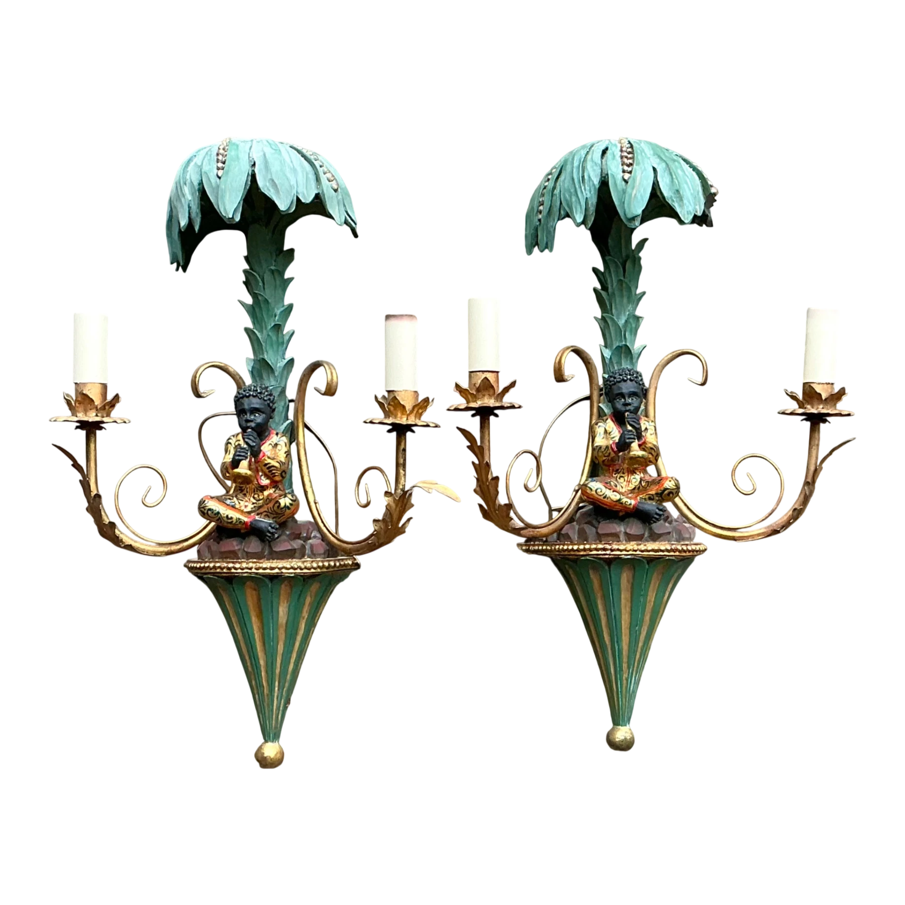 Vintage Regency Blackamoor Tole Sconces - A Pair