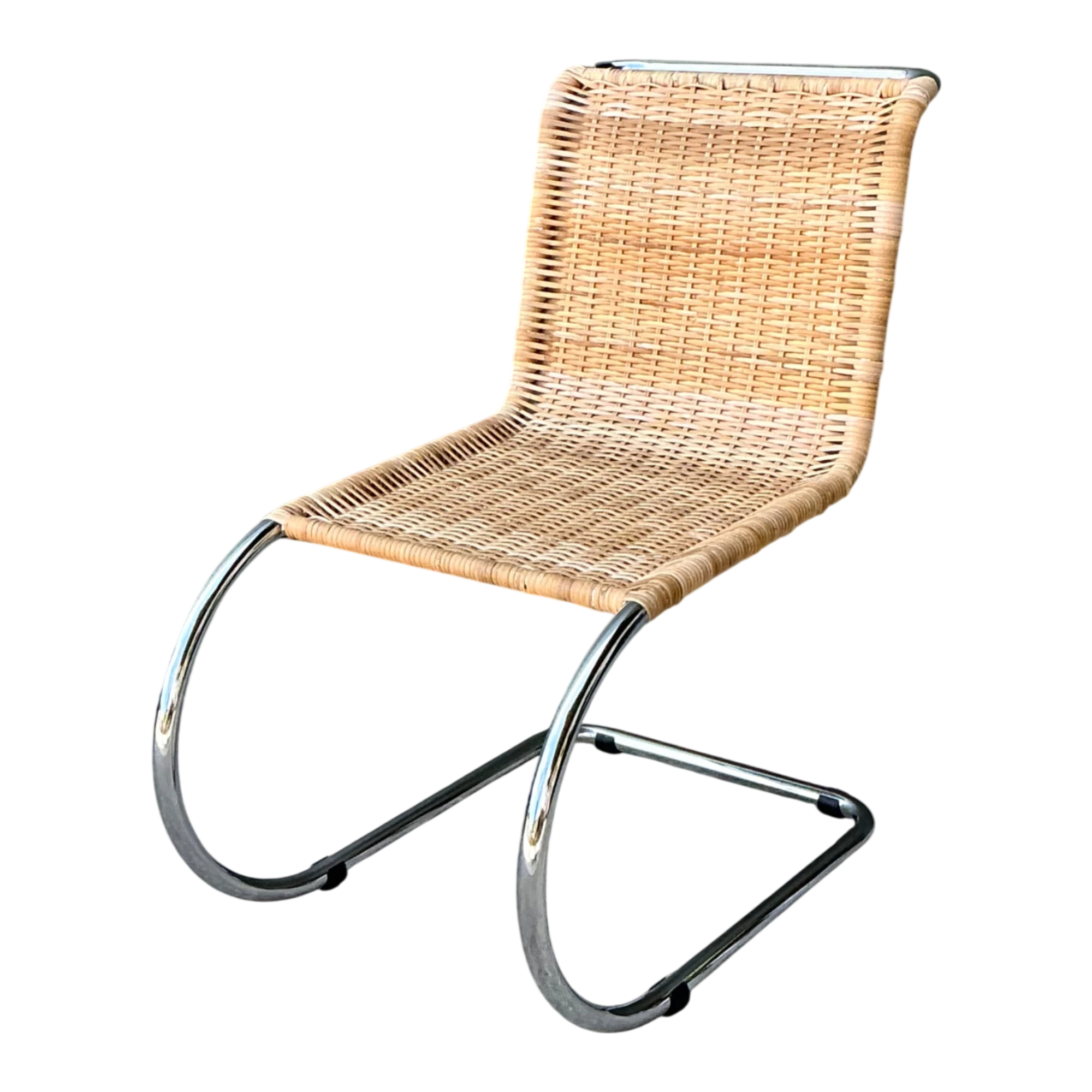 Vintage Mies Van Der Rohe For Knoll Woven Rattan Cantilevered Chair