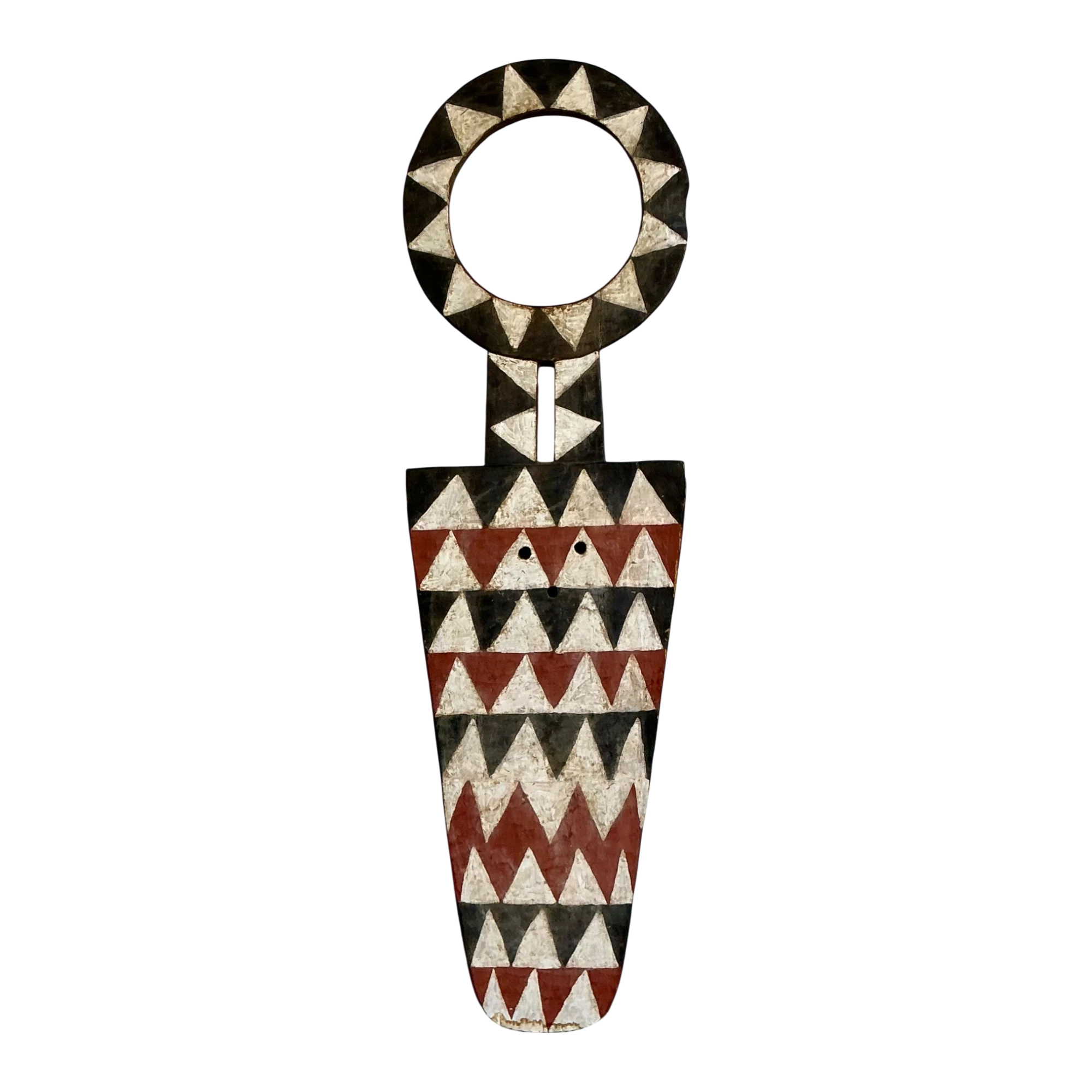 Vintage Tribal Geometric Painted Wood Shield - Wood, 22W x 74.5H — additional photo 1