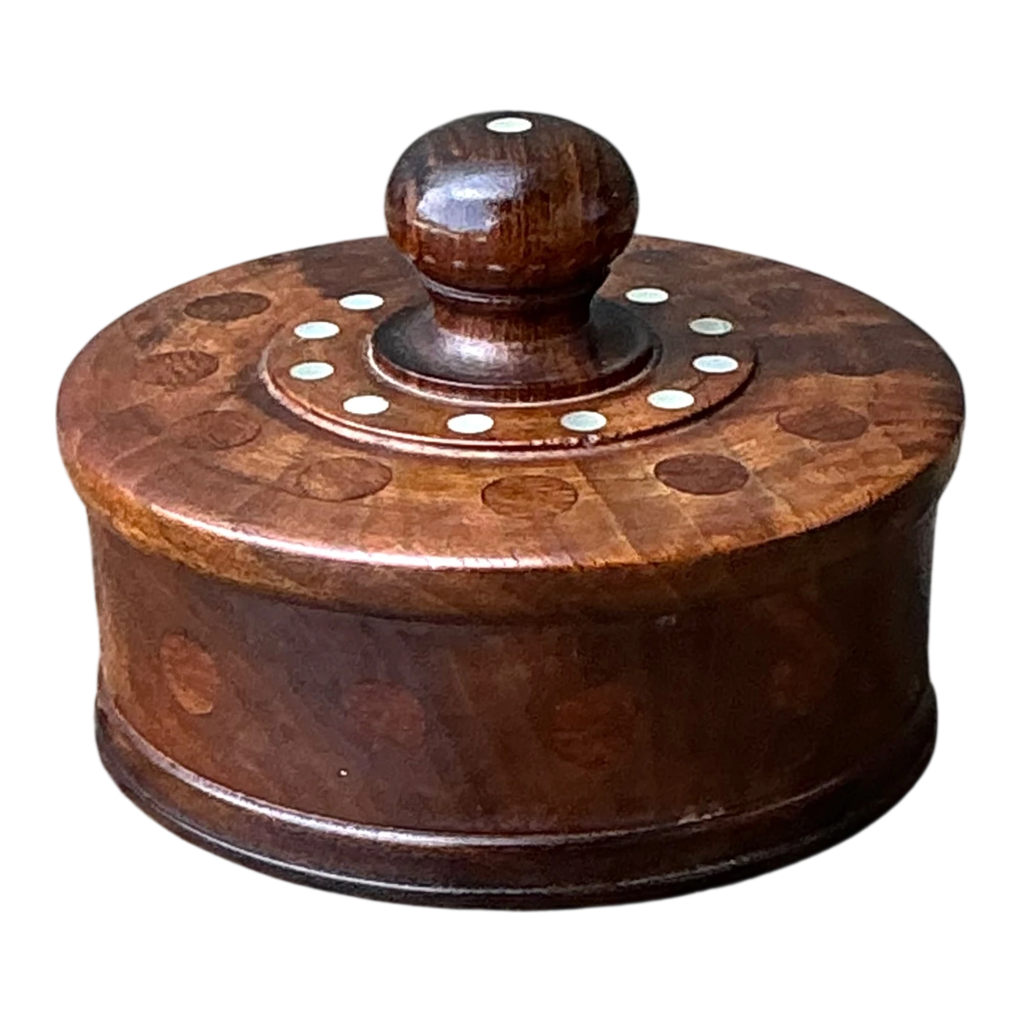 Vintage Round Wood Inlay Trinket Box — additional photo 1