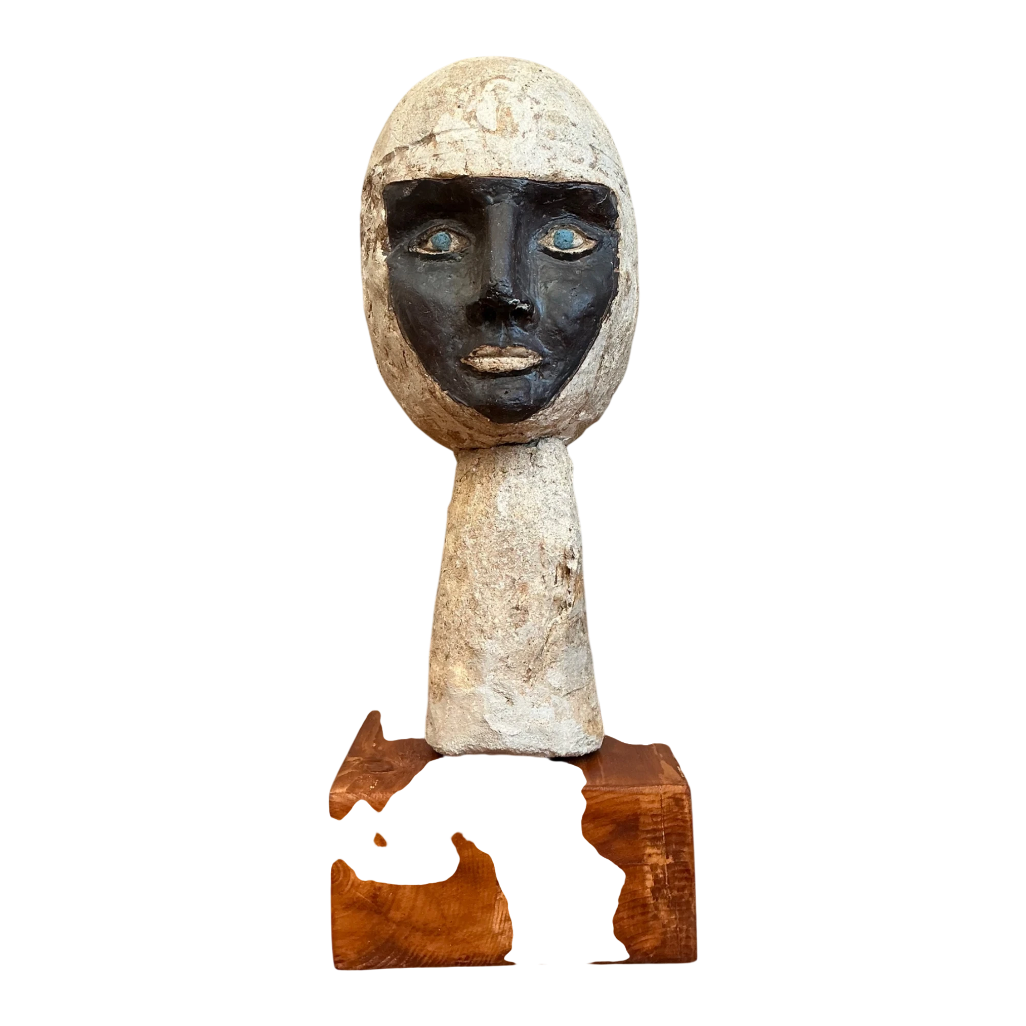 Vintage Plaster Head Sculpture on Wood Base — additional photo 1
