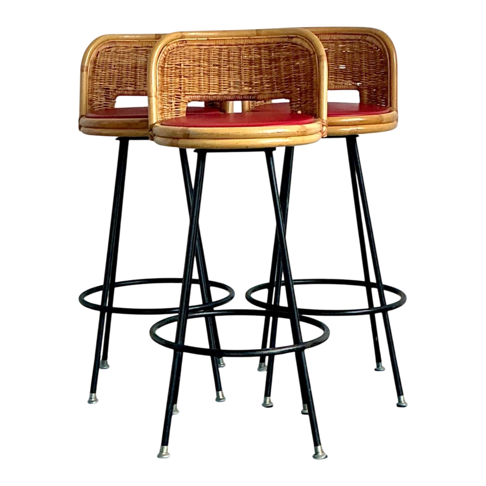Vintage Rattan and Metal Bar Stools - Set of 3 — additional photo 1