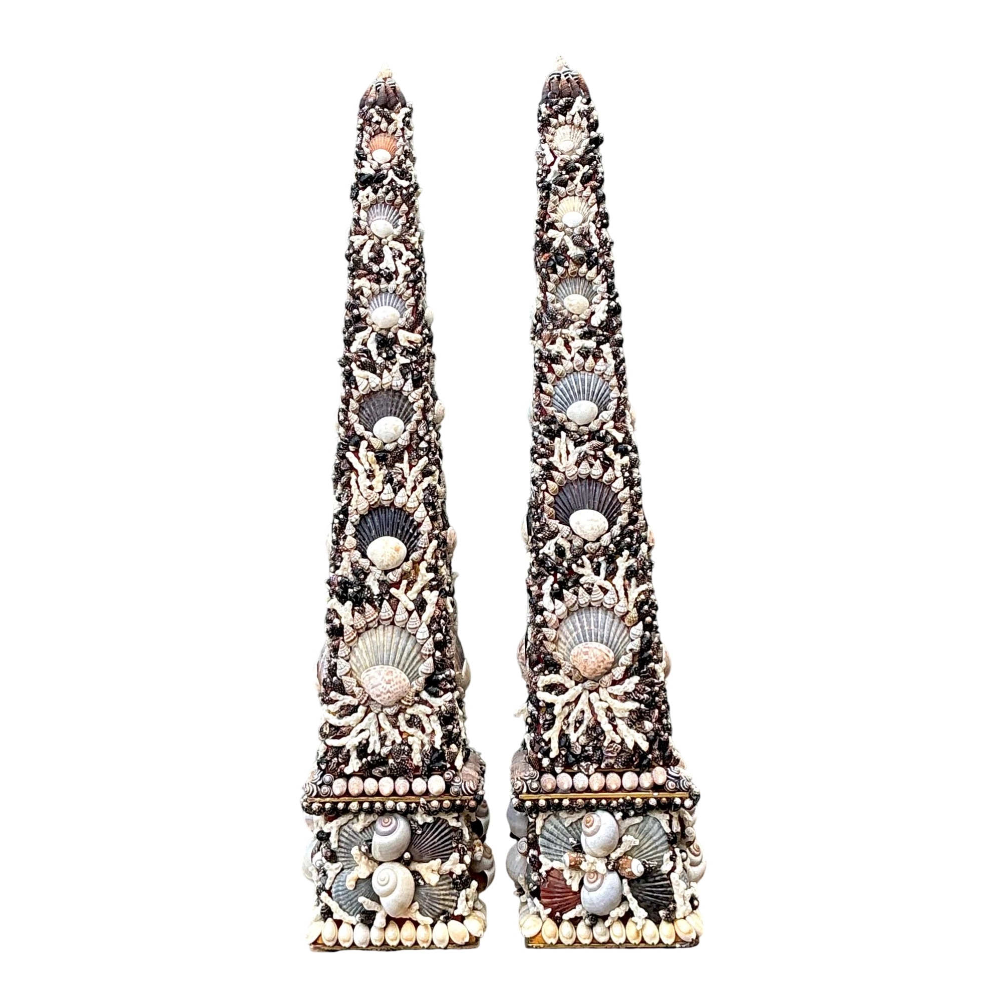 Vintage Shell Encrusted Obelisks - A Pair — additional photo 1