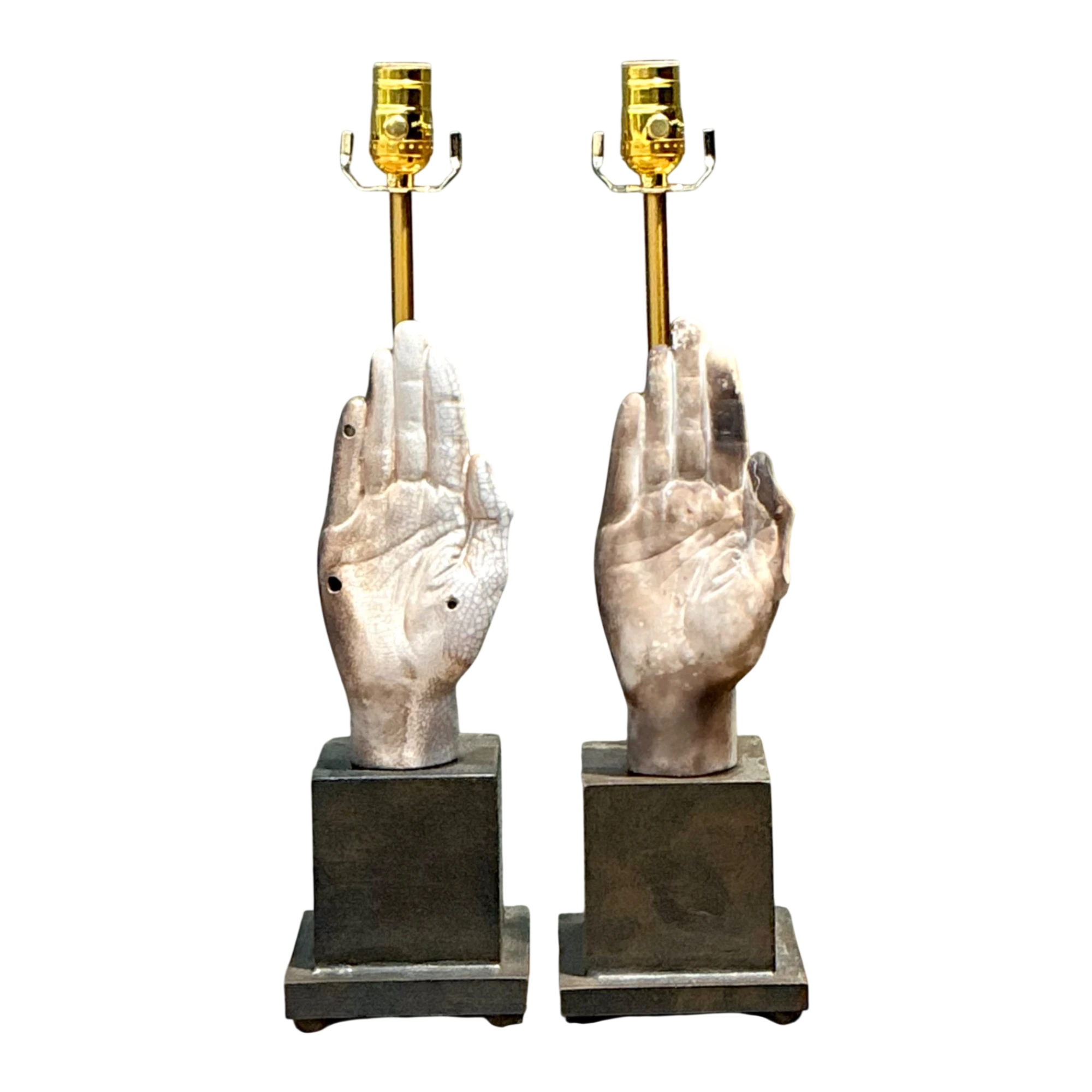 Vintage Ceramic Hand Sculpture Table Lamps - A Pair — additional photo 1