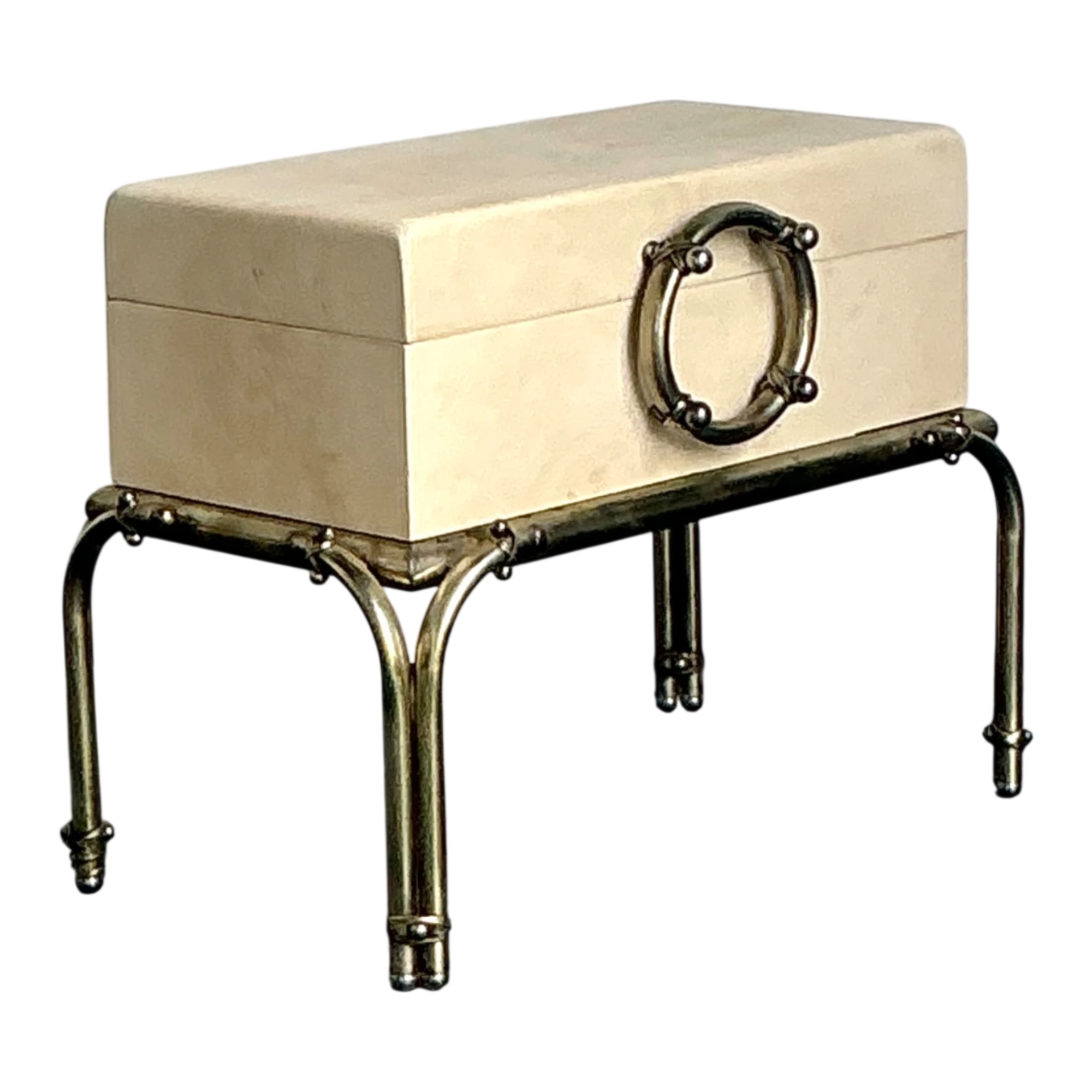 Vintage Brass and Parchment Box on Chrome Stand After Karl Springer — additional photo 1