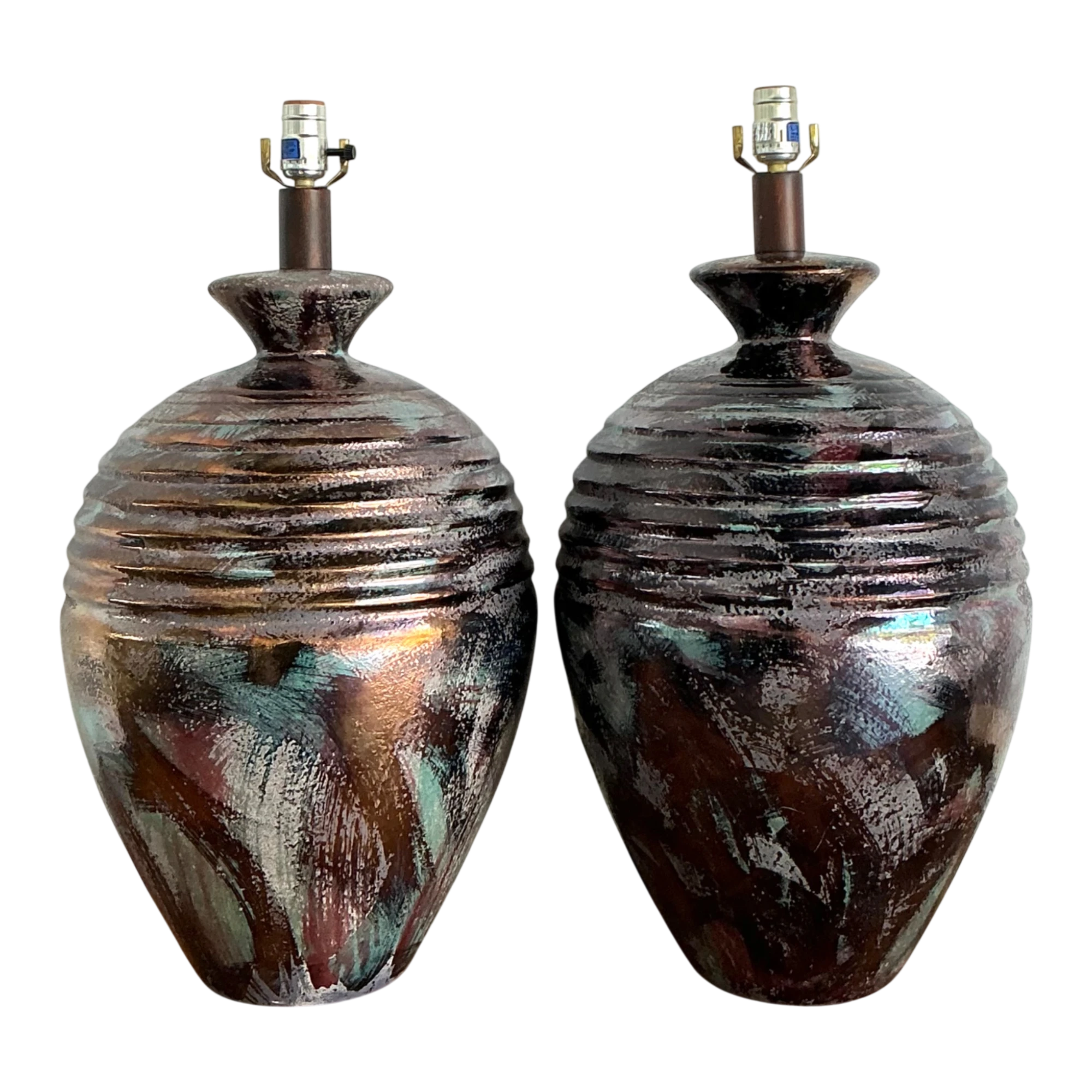 Vintage Glazed Metallic Ceramic Lamps - Set of 2 — additional photo 1