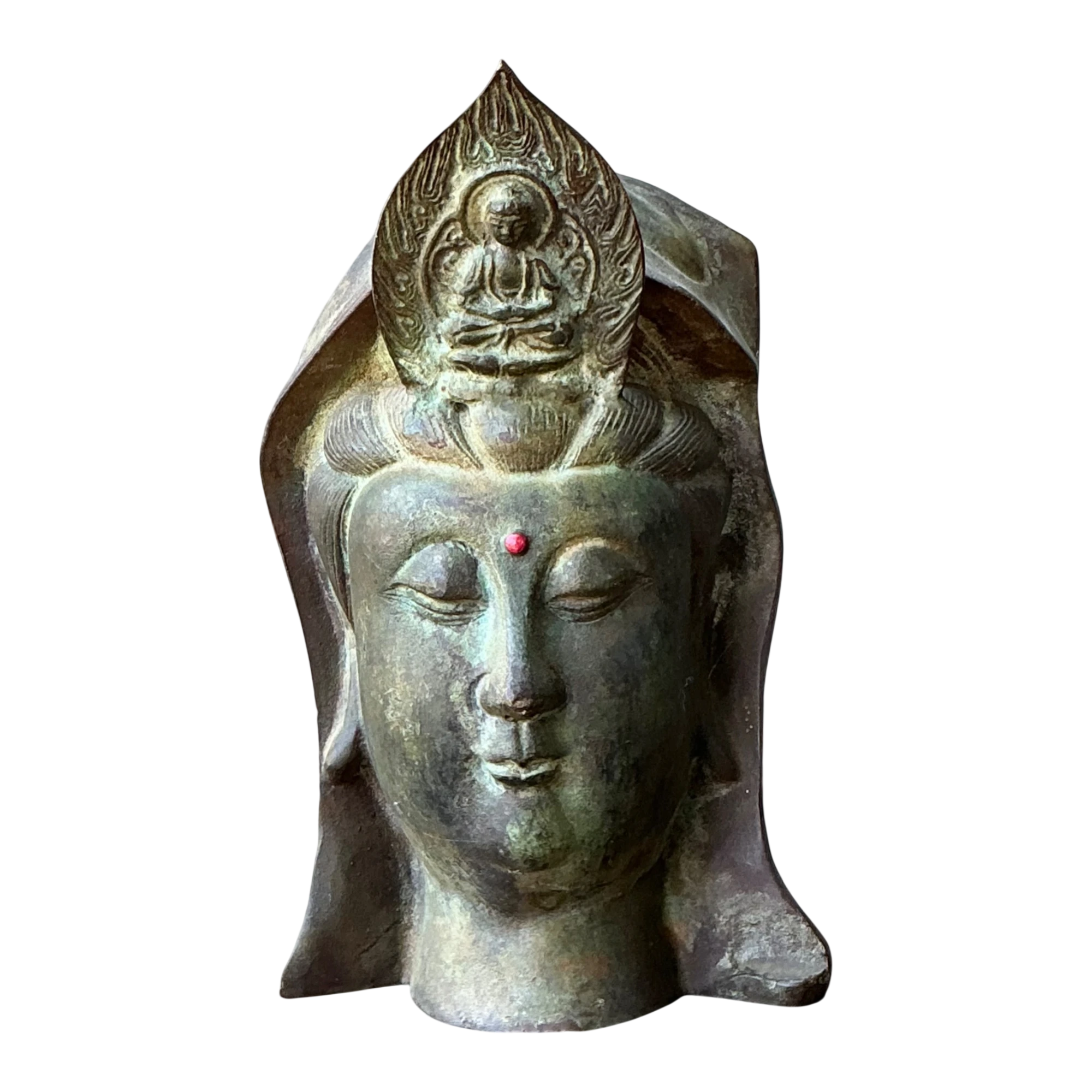 Vintage Patinated Bronze Buddha Head — additional photo 1