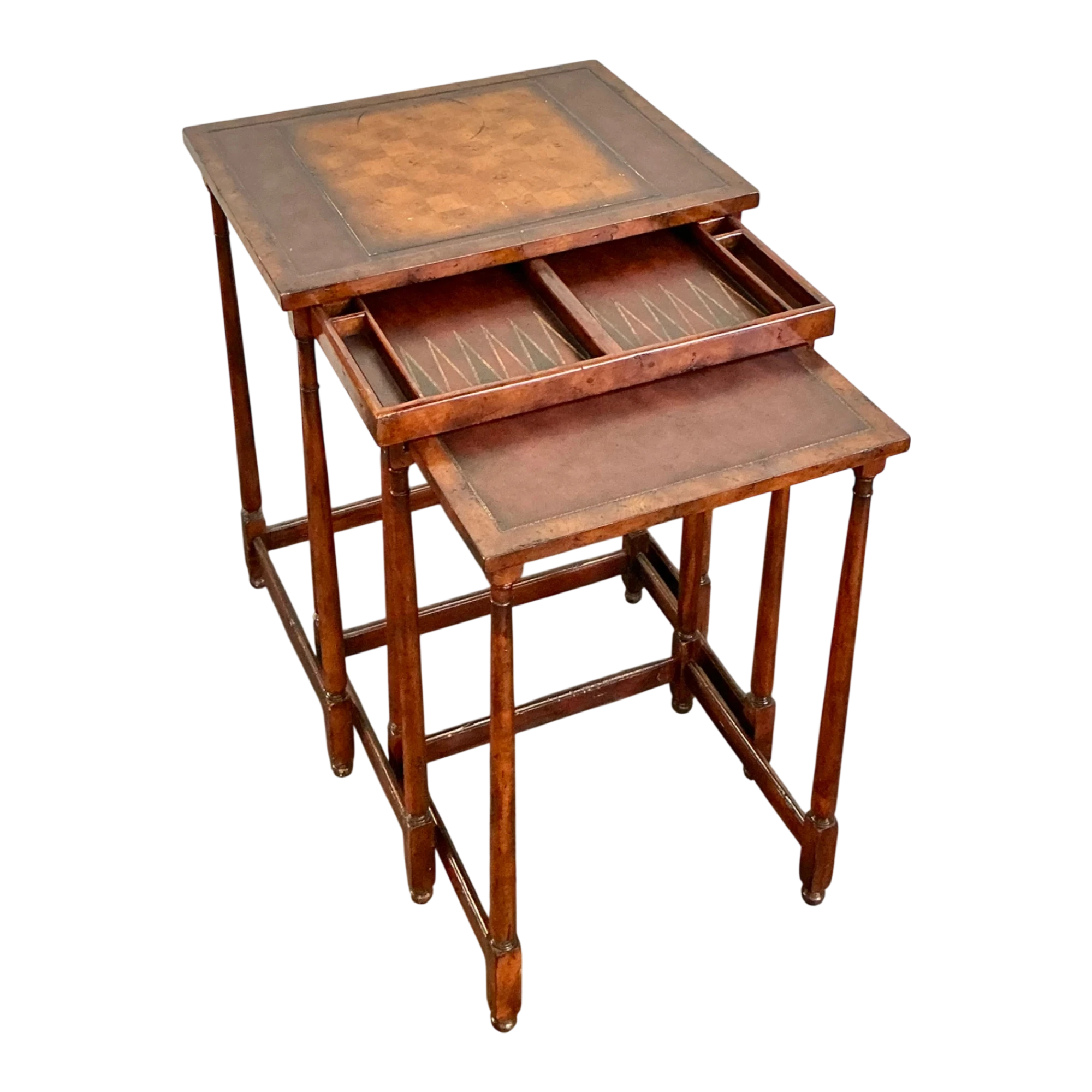 Vintage Theodore Alexander Wood Nesting Tables with Game Boards — additional photo 1
