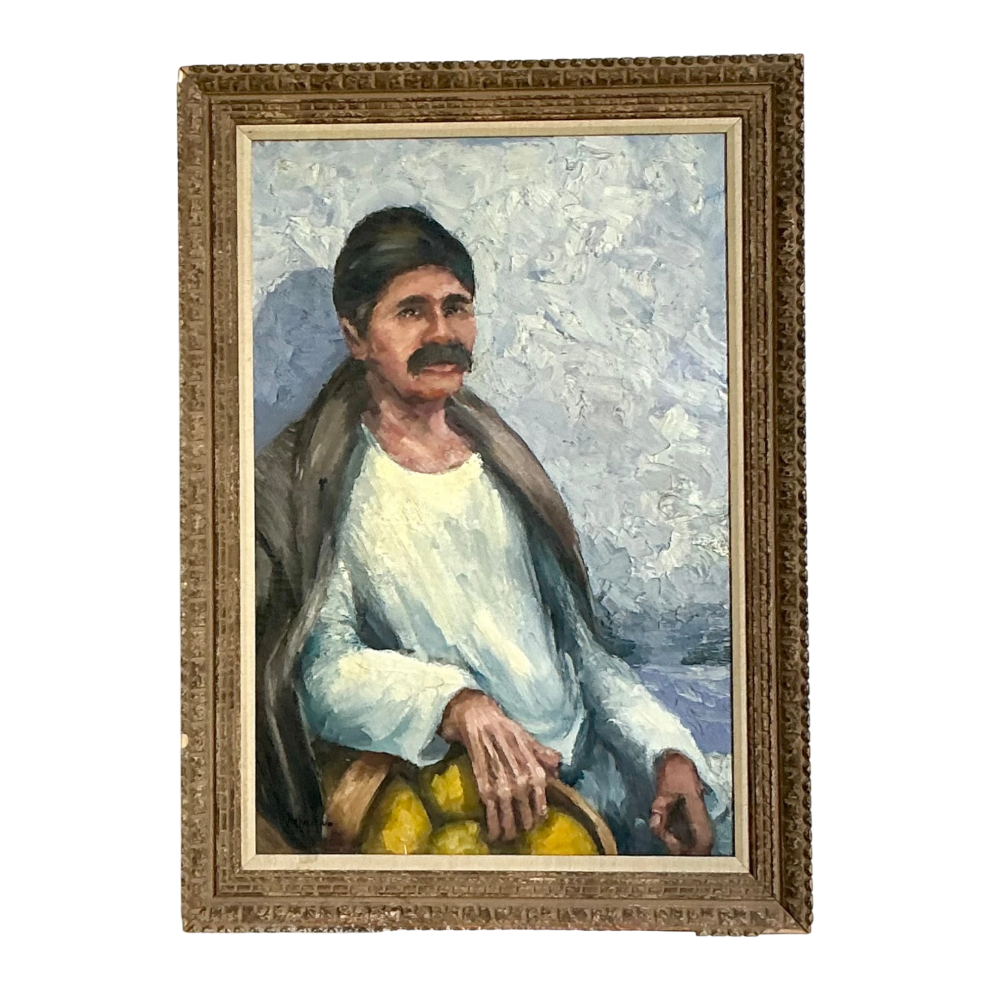 Vintage Expressionist Impasto Portrait in Wood Frame — additional photo 1