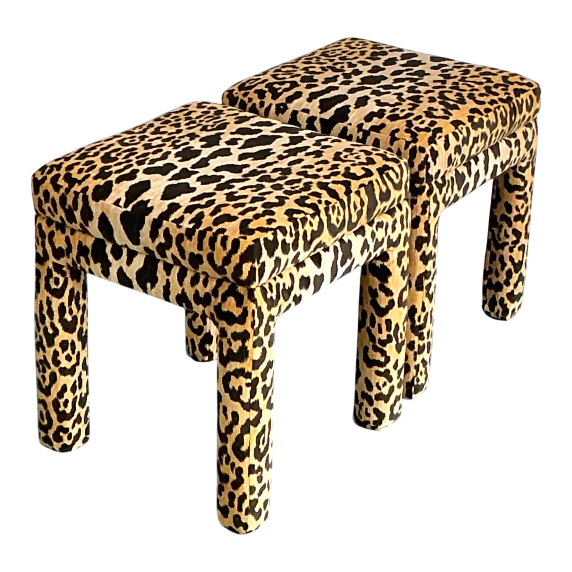 Vintage Leopard Velvet Upholstered Stools - Set of 2 — additional photo 1