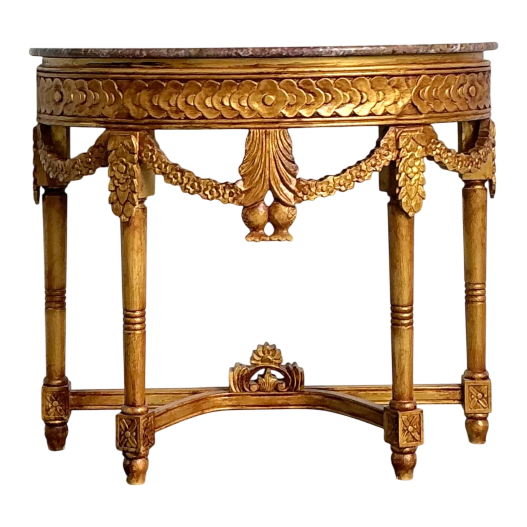 Antique Carved Giltwood Pomegranate Console with Marble Top — additional photo 1