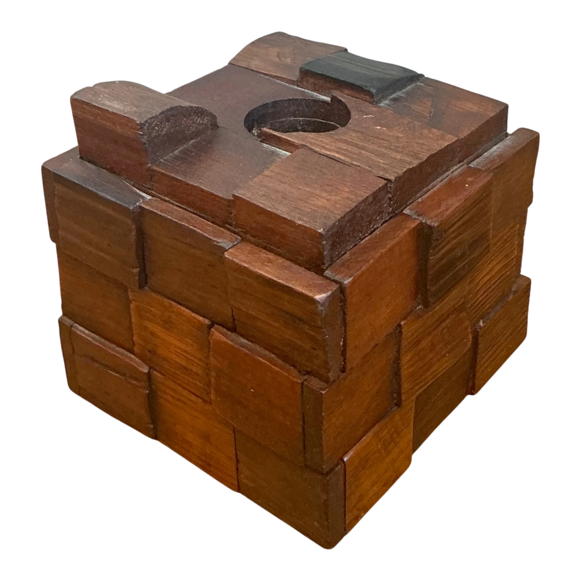Vintage Brutalist Abstract Wood Tissue Box