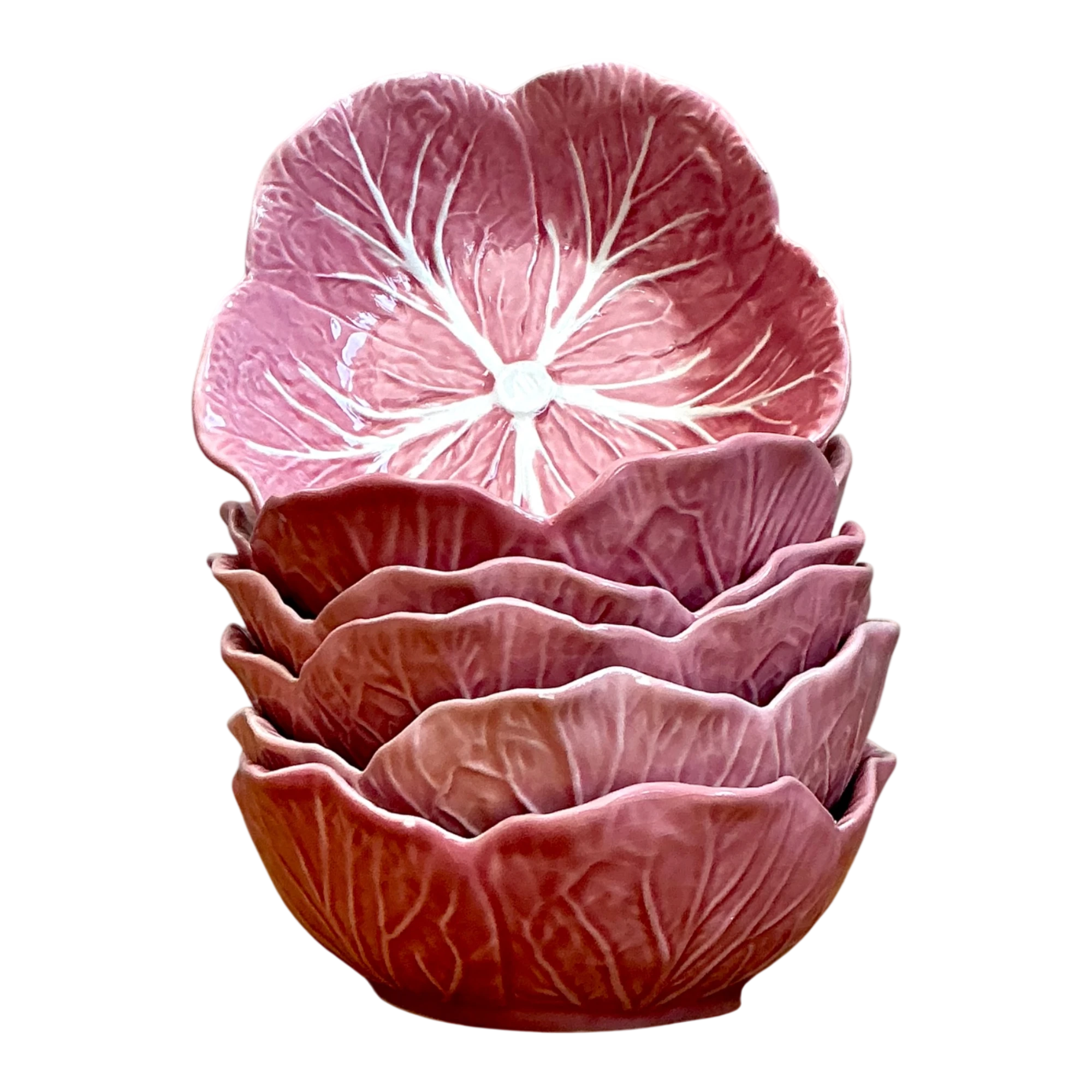 Vintage Bordallo Pinheiro Pink Cabbage Bowls - Set Of 6 — additional photo 1