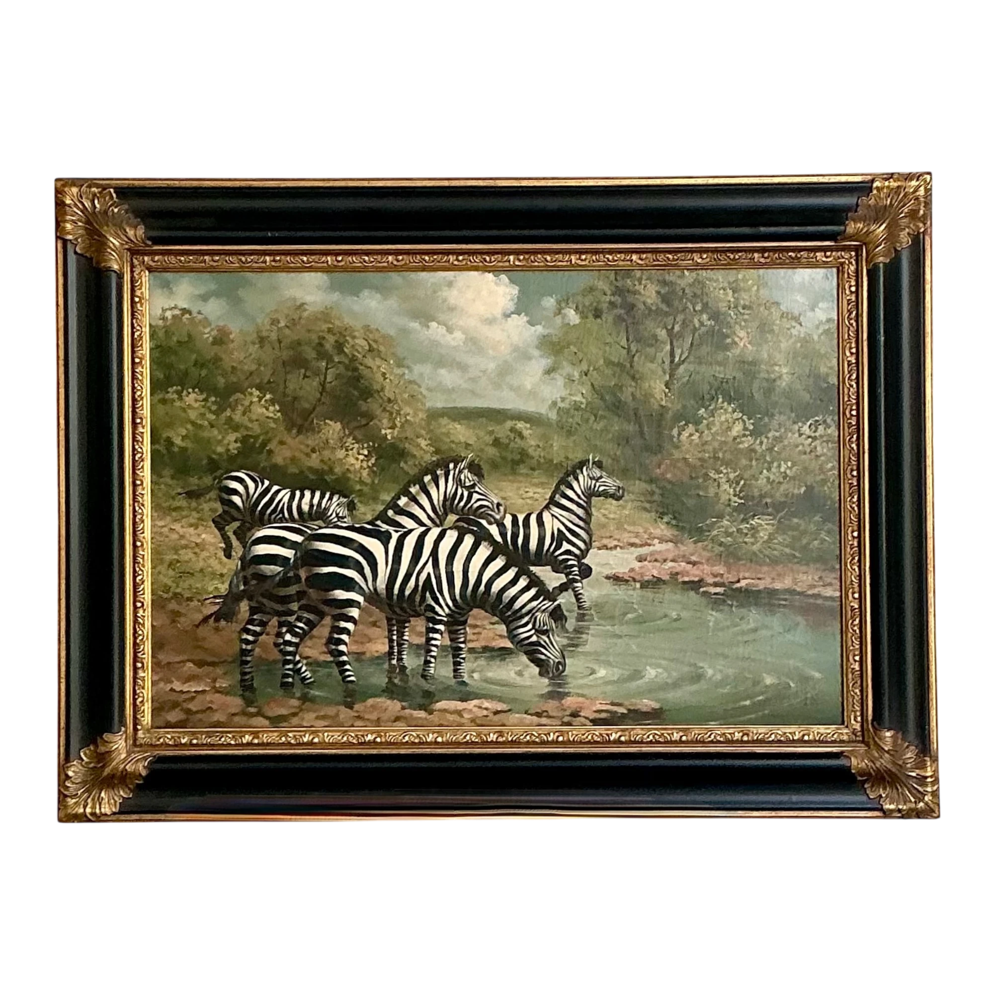 Vintage Zebra Landscape Oil Painting — additional photo 1