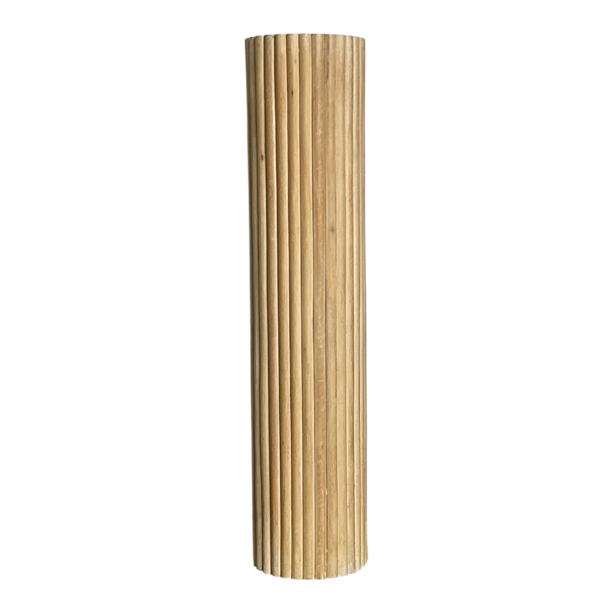 Vintage Ribbed Wood And Rattan Large Pedestal — additional photo 1