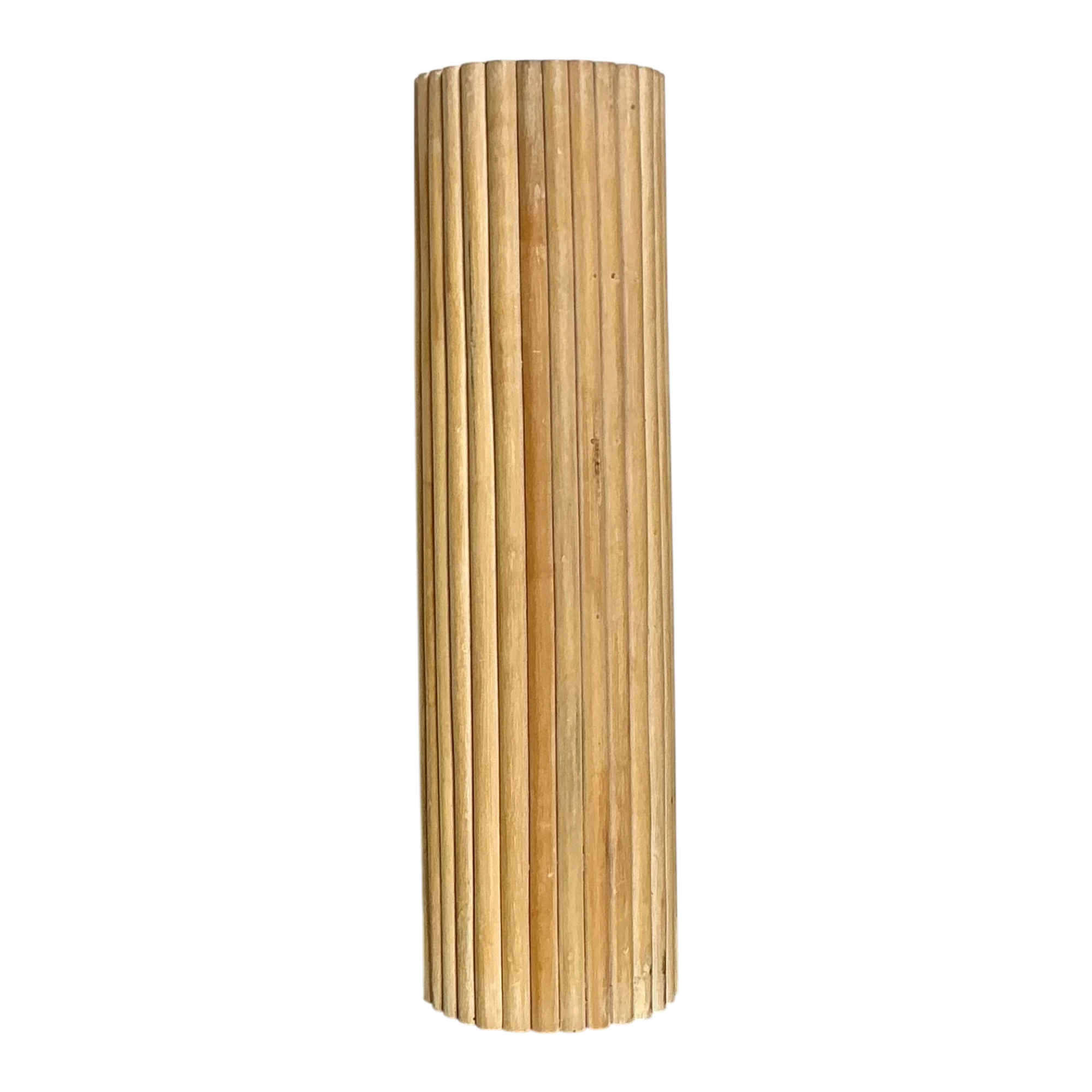 Vintage Ribbed Wood And Rattan Medium Pedestal