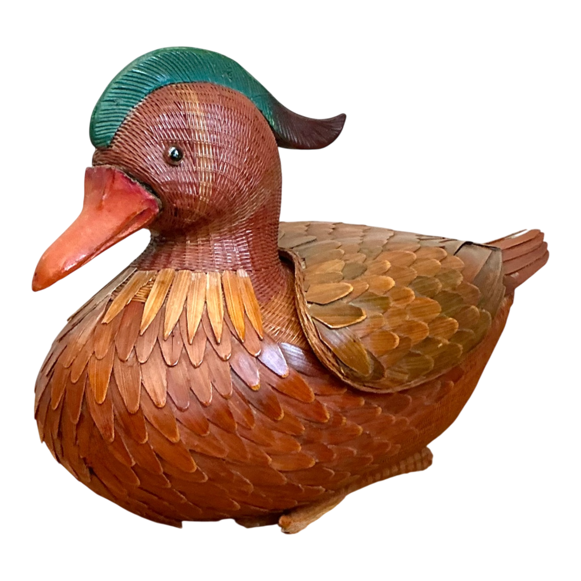 Vintage Shanghai Handicrafts woven Duck with hidden compartment under wings