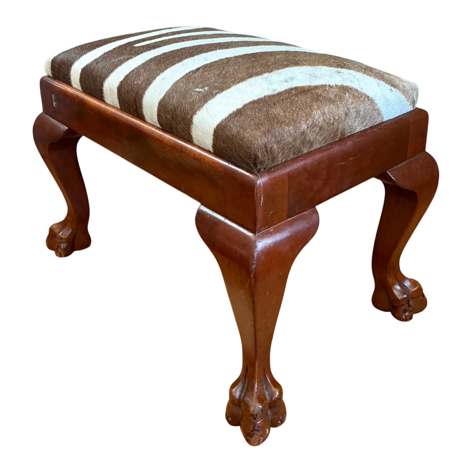 Vintage Zebra Upholstered Claw Foot Stool — additional photo 1