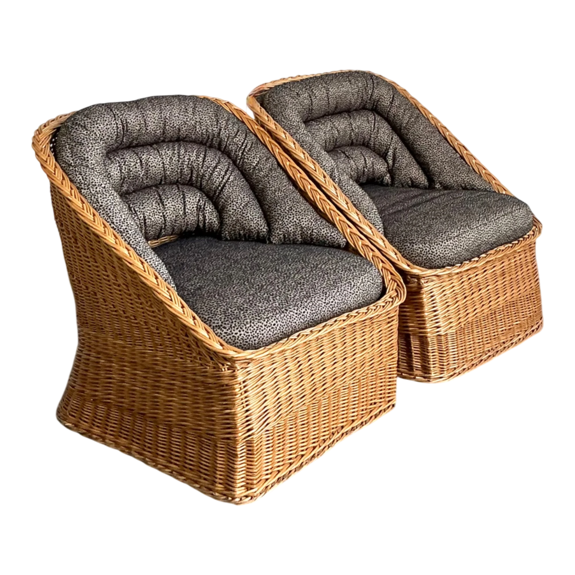 Vintage Woven Rattan Lounge Chairs - A Pair - Wicker, 30.25W x 30.25H — additional photo 1