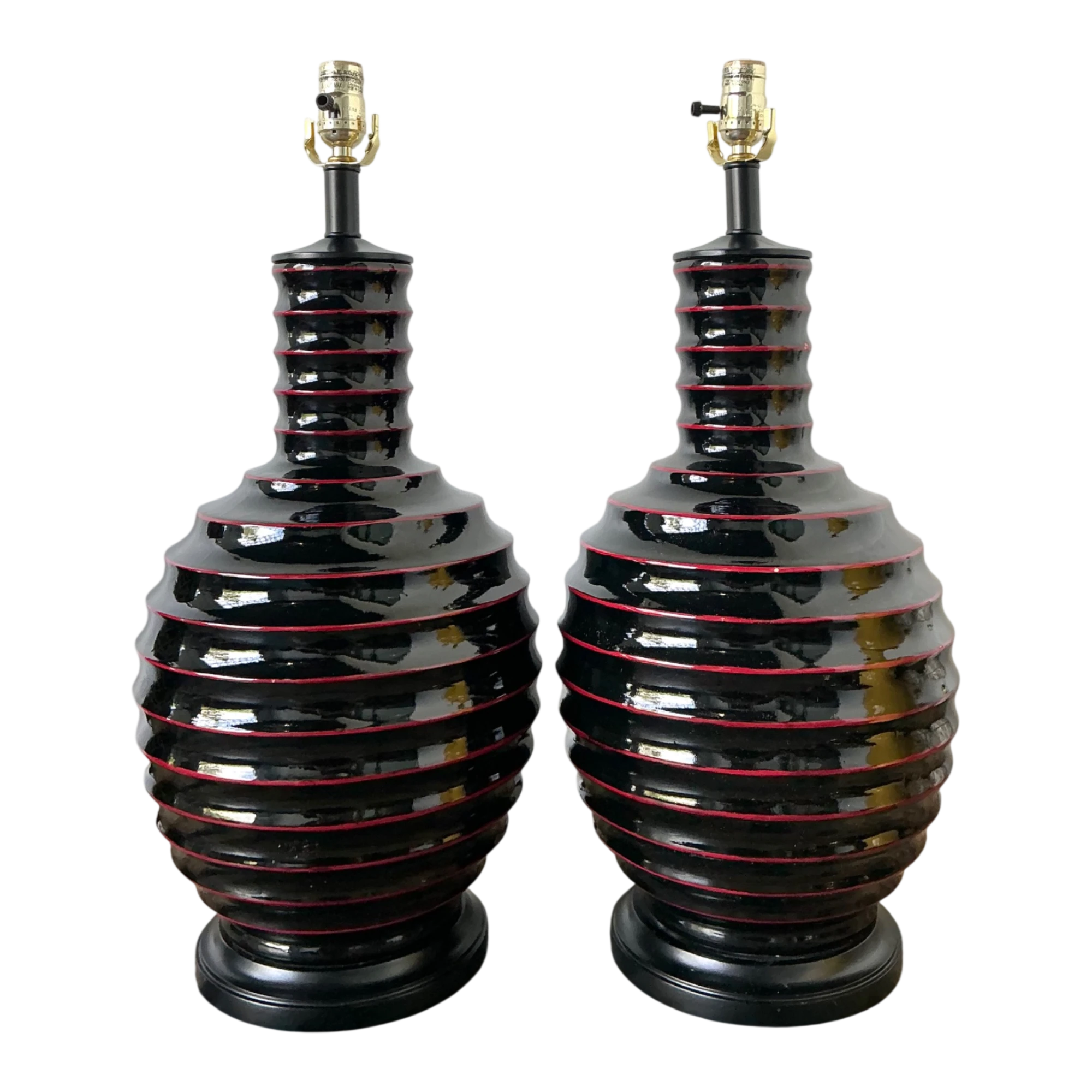Vintage Glazed Ceramic Ribbed Table Lamps - A Pair — additional photo 1