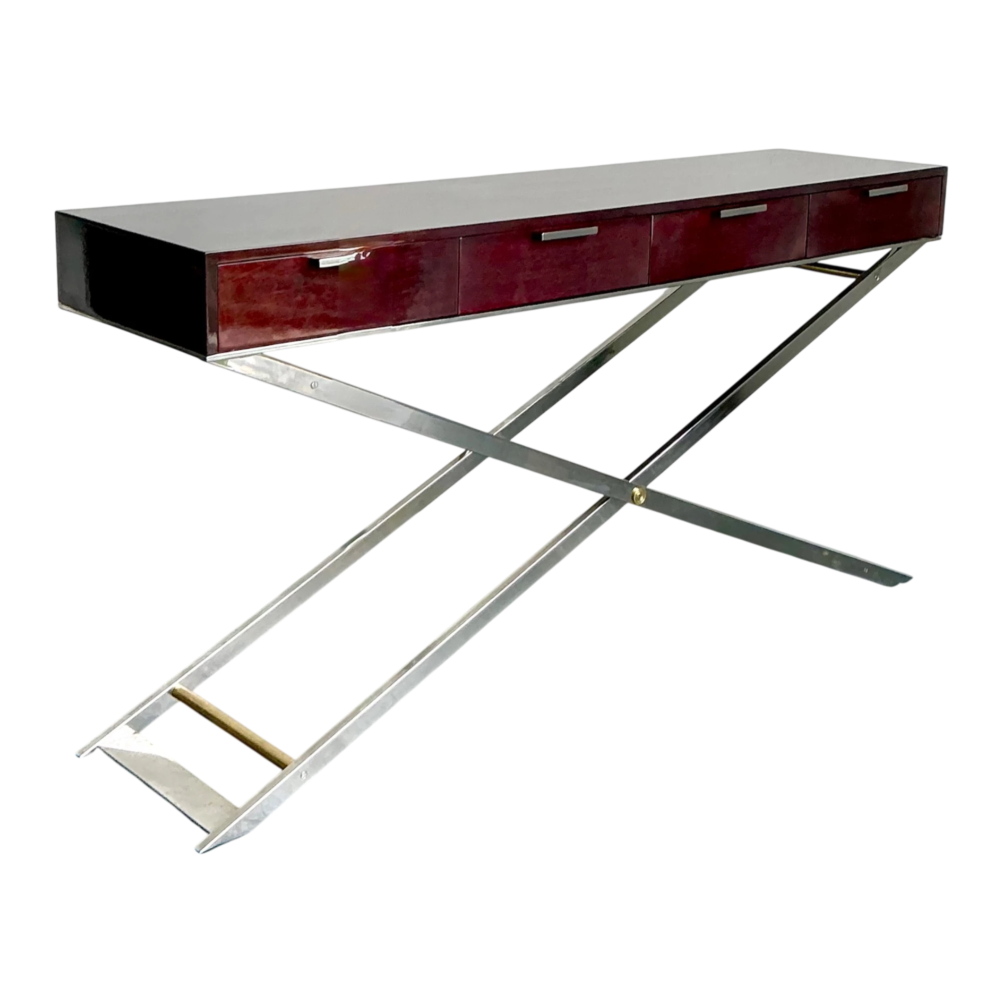 Vintage Chrome and Wood Console Table with Brass Accents — additional photo 1