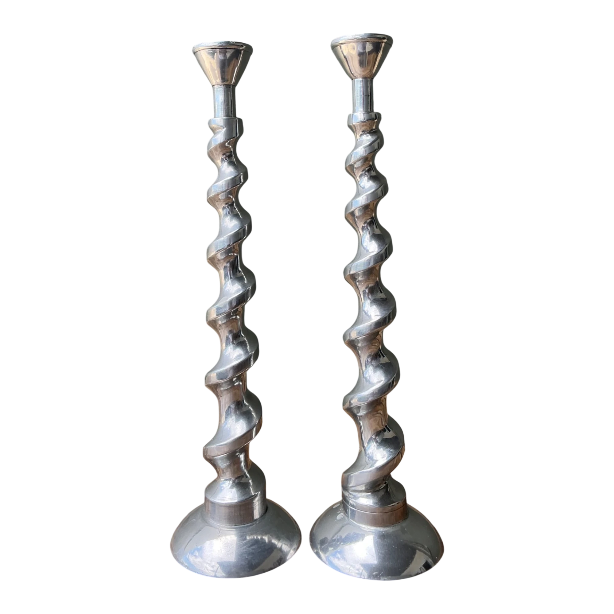 Vintage Spiral Aluminum Candle Holders - A Pair — additional photo 1
