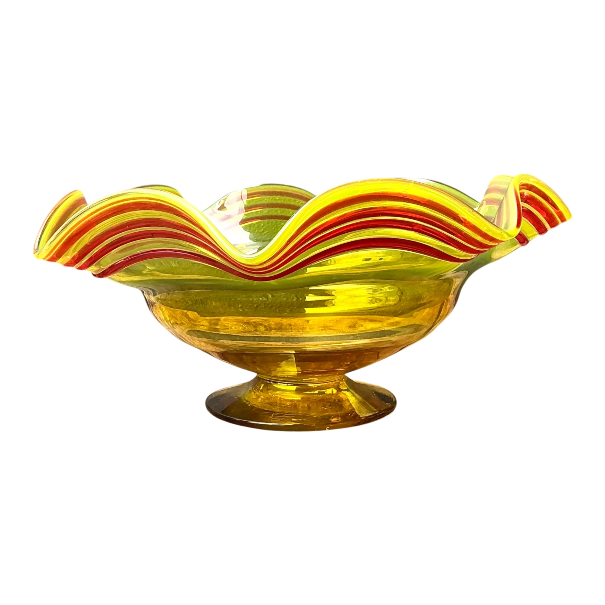 Vintage Striped Murano-Style Glass Centerpiece Bowl — additional photo 1