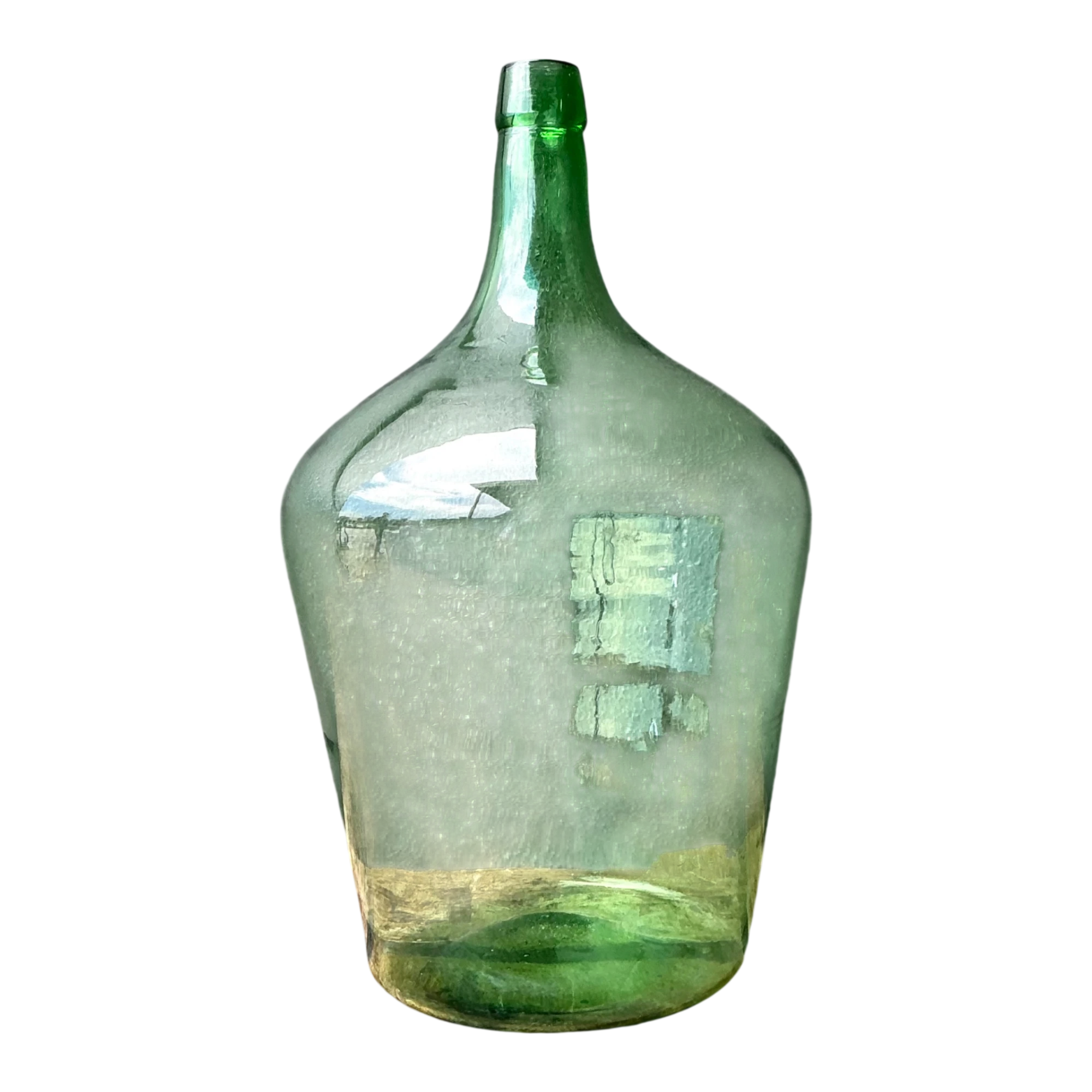 Vintage Green Glass Demijohn Bottle - Green, 11W x 19.25H