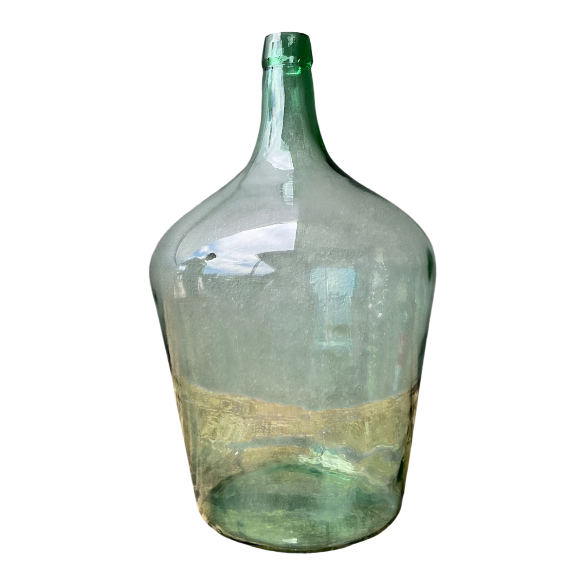 Vintage Green Glass Demijohn Bottle - Green, 11W x 18.75H