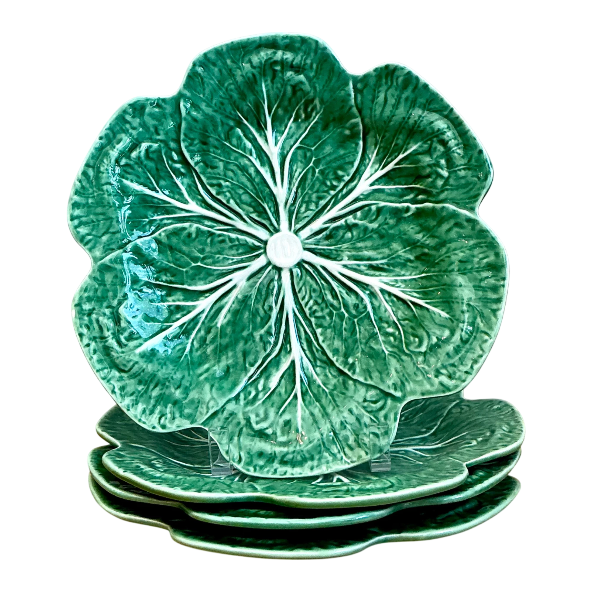 Vintage Bordallo Pinheiro Green Cabbage Leaf Plates - Set of 4