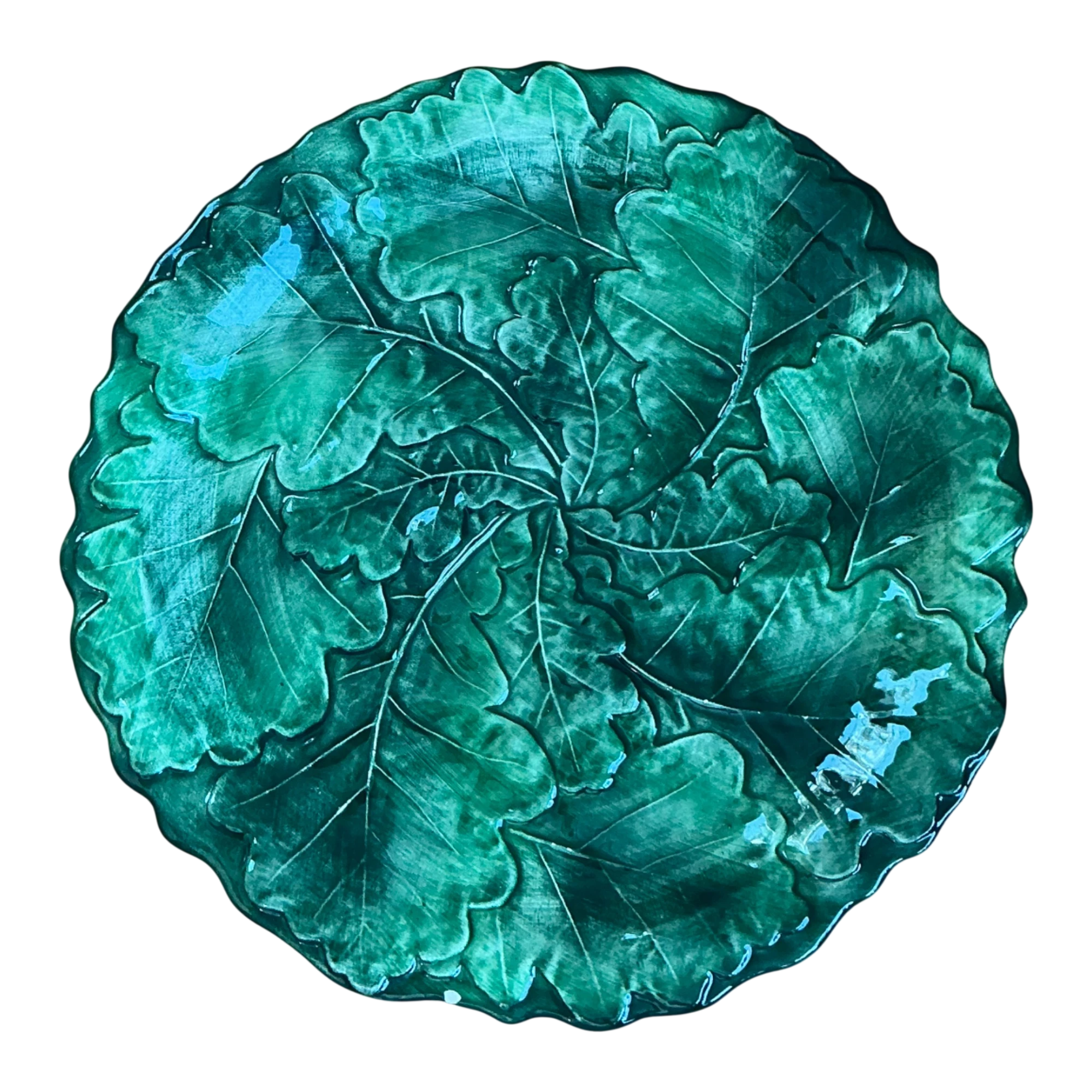 Vintage Bordallo Pinheiro Green Cabbage Leaf Platter - Ceramic, 10.75W x 1H