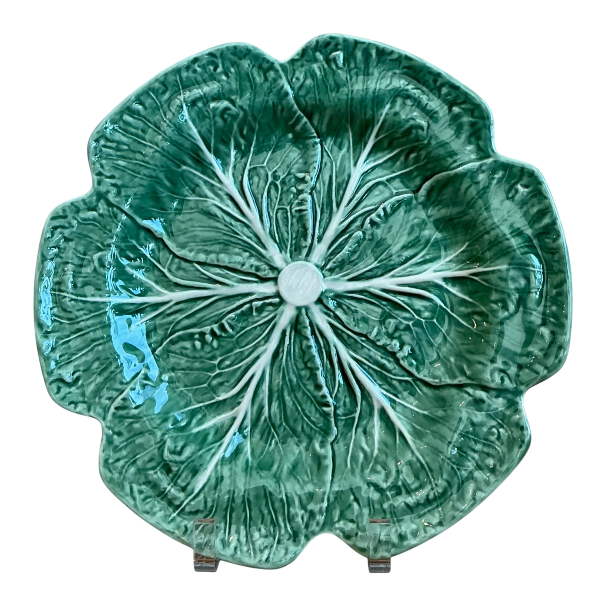 Vintage Bordallo Pinheiro Green Cabbage Leaf Dinner Plates - Set Of Three