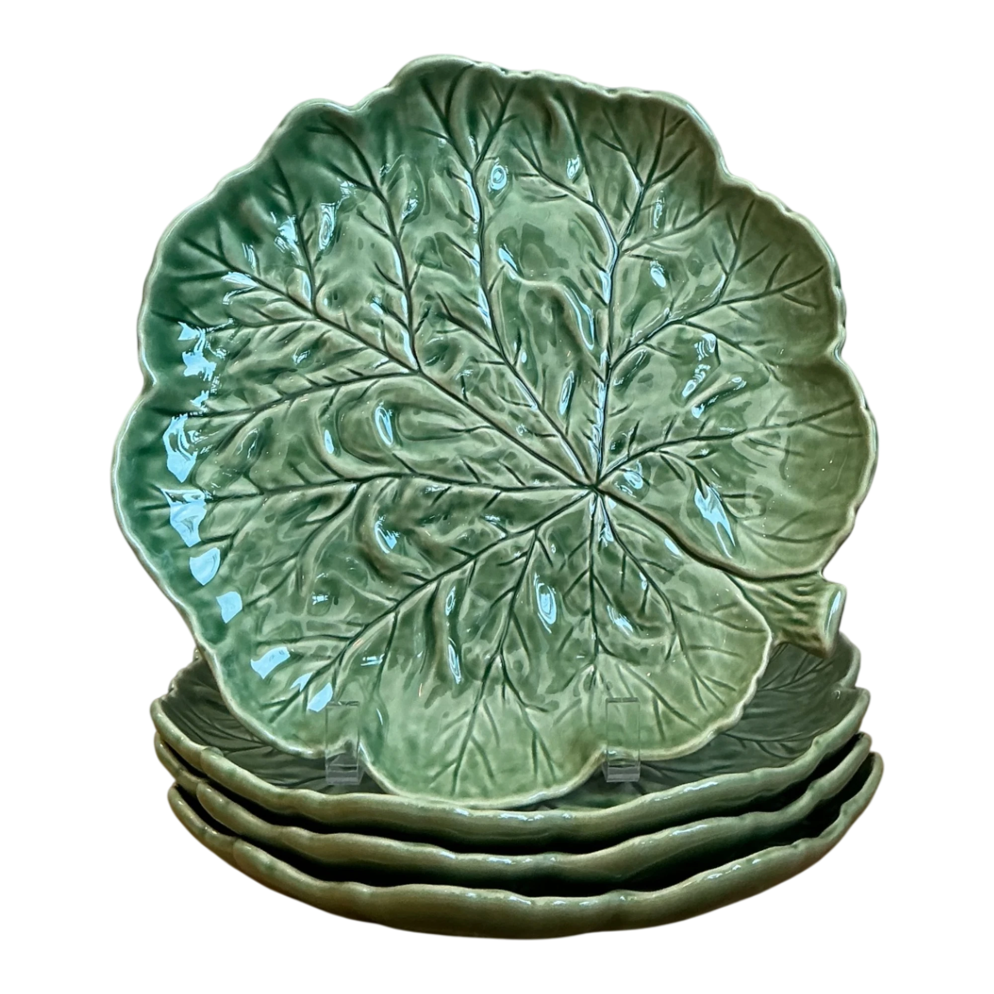 Vintage Bordallo Pinheiro Green Cabbage Leaf Plates - Set Of 4
