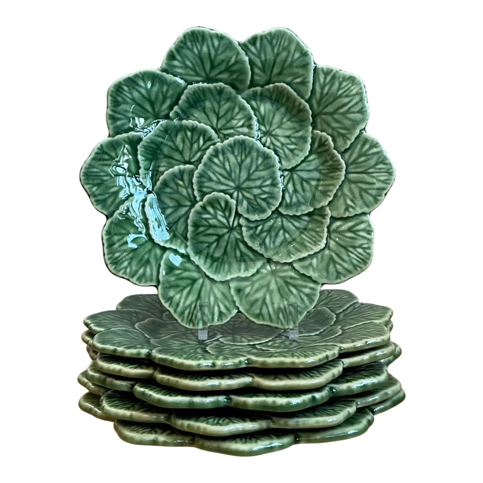 Vintage Bordallo Pinheiro Green Cabbage Leaf Plates - Set of 6