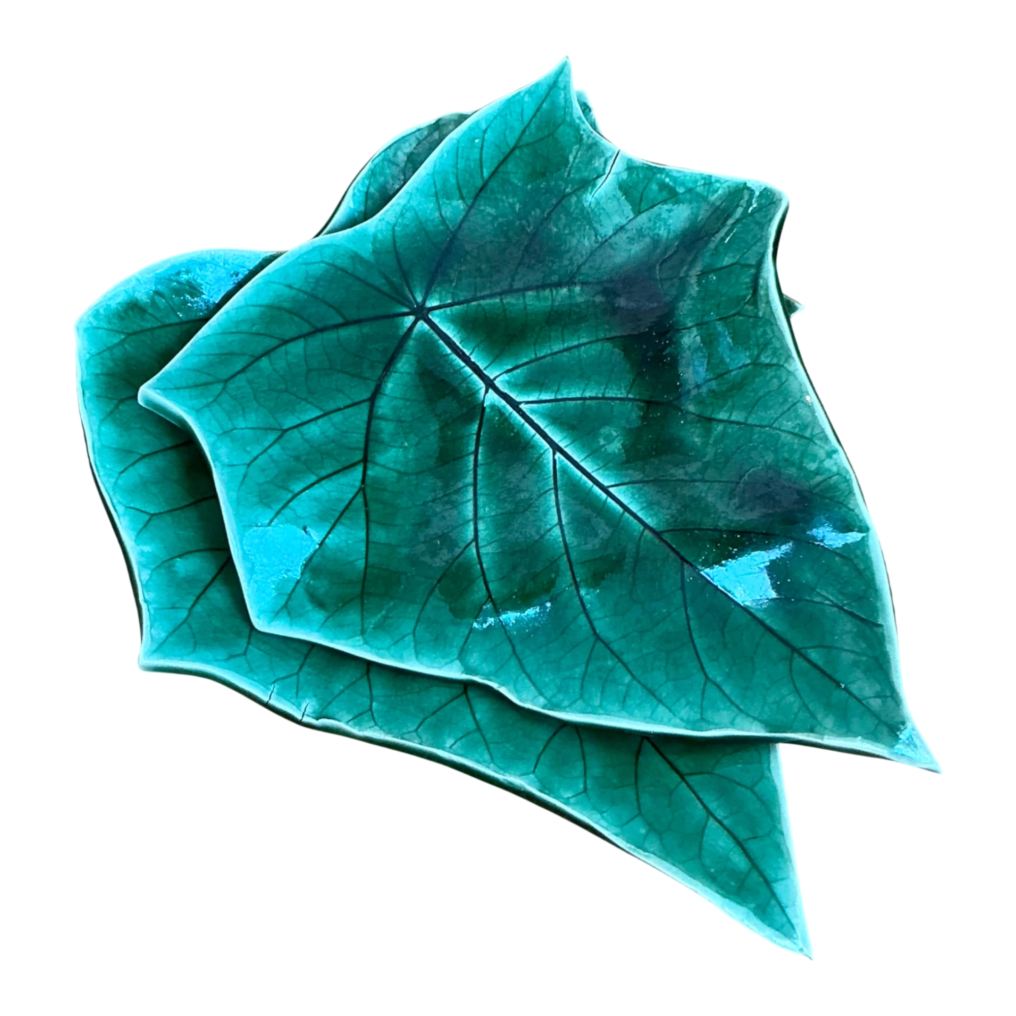 Vintage Glazed Ceramic Leaf Plates - Set of 2