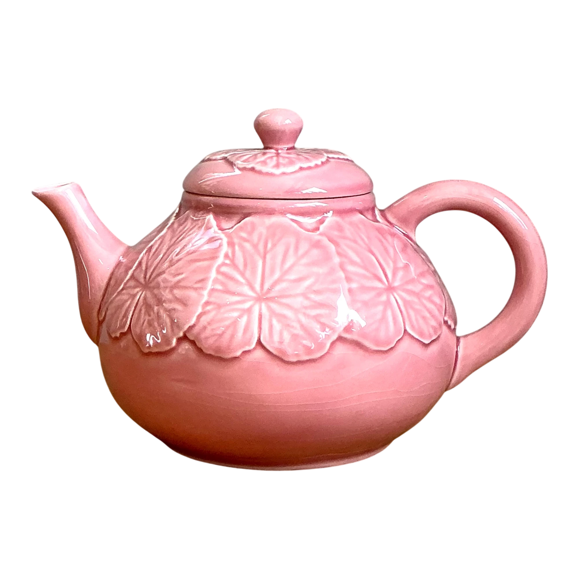 Vintage Bordallo Pinheiro Pink Cabbage Leaf Ceramic Teapot — additional photo 1