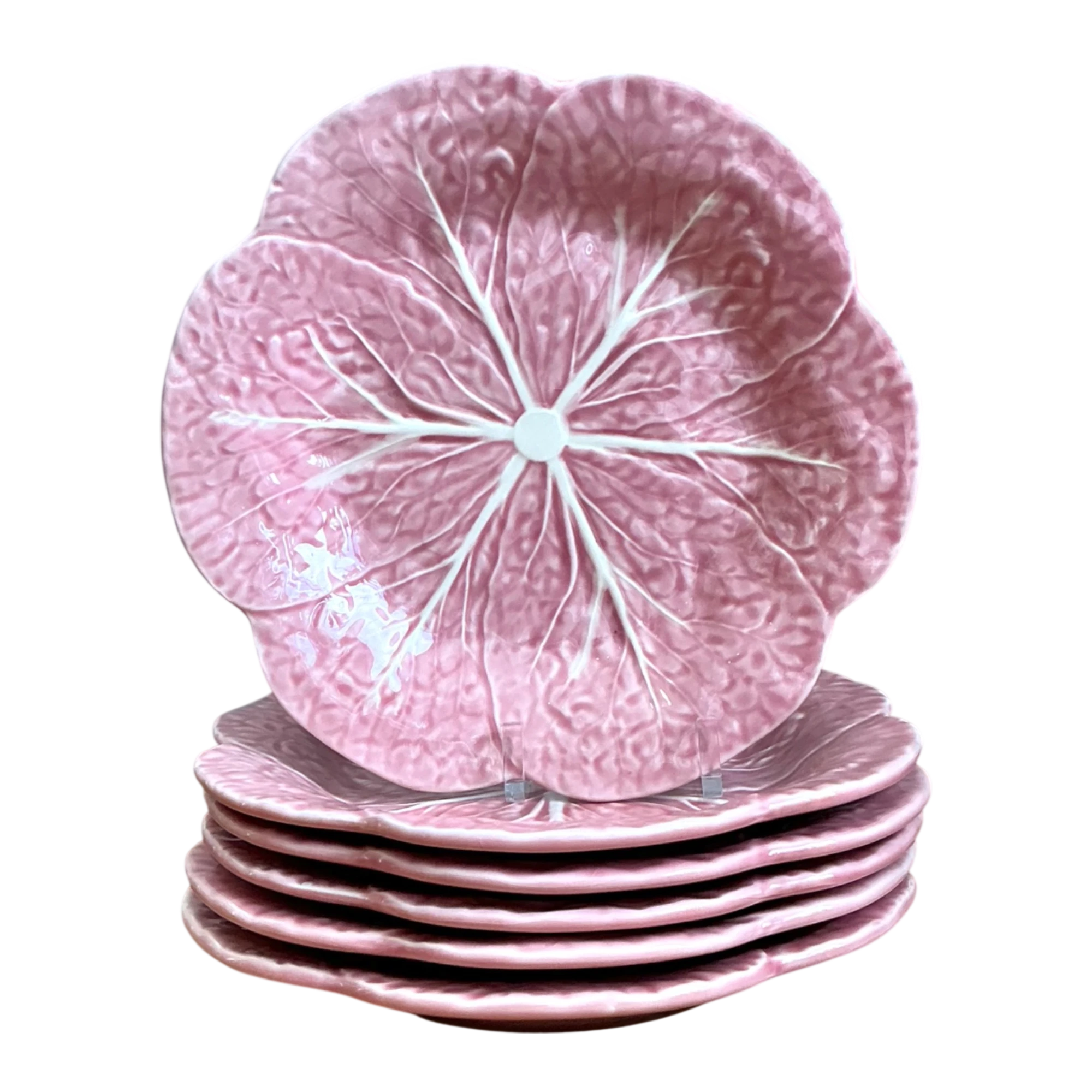 Vintage Bordallo Pinheiro Pink Cabbage Leaf Plates - Set of 6 — additional photo 1