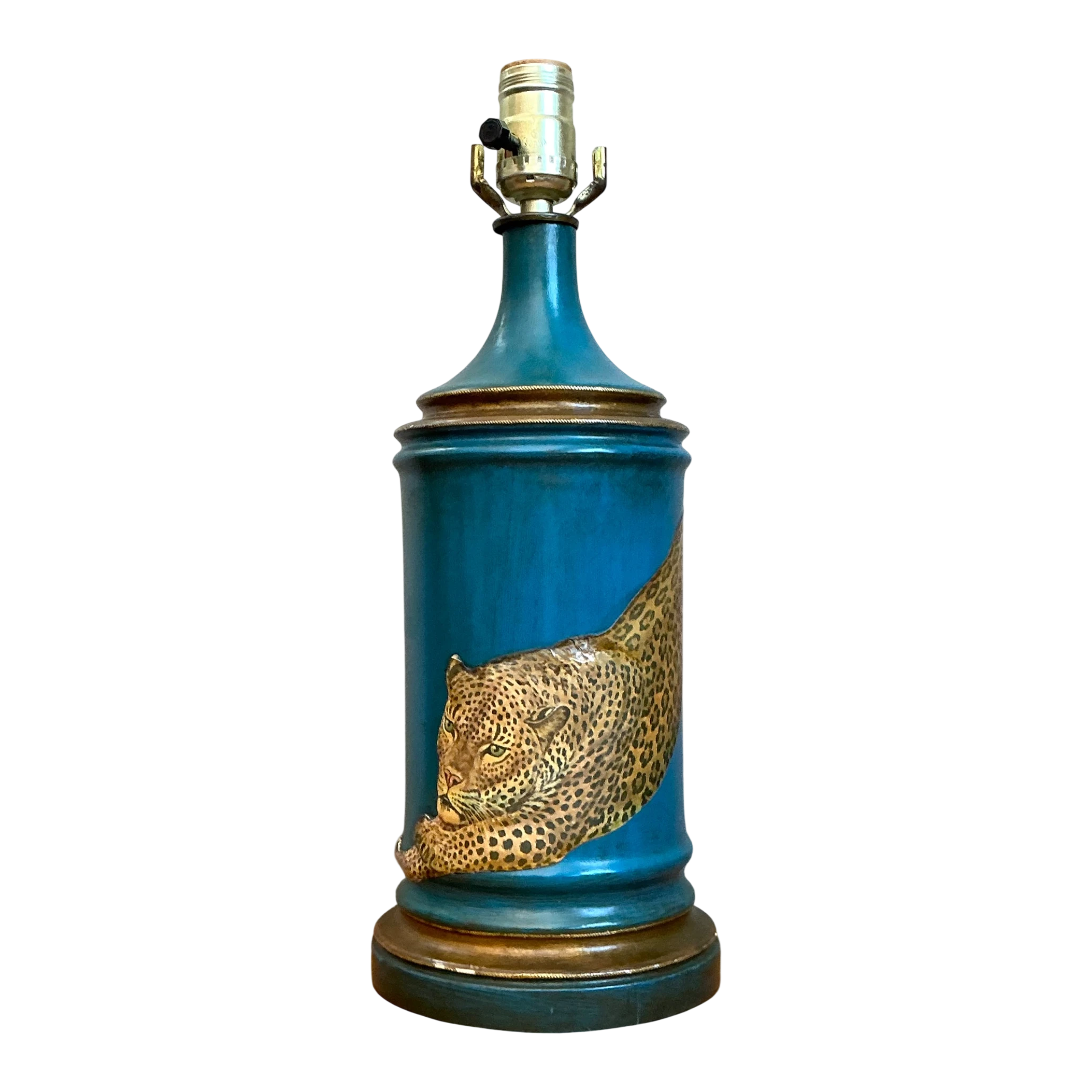 Vintage Blue and Gold Decoupage Leopard Lamp — additional photo 1