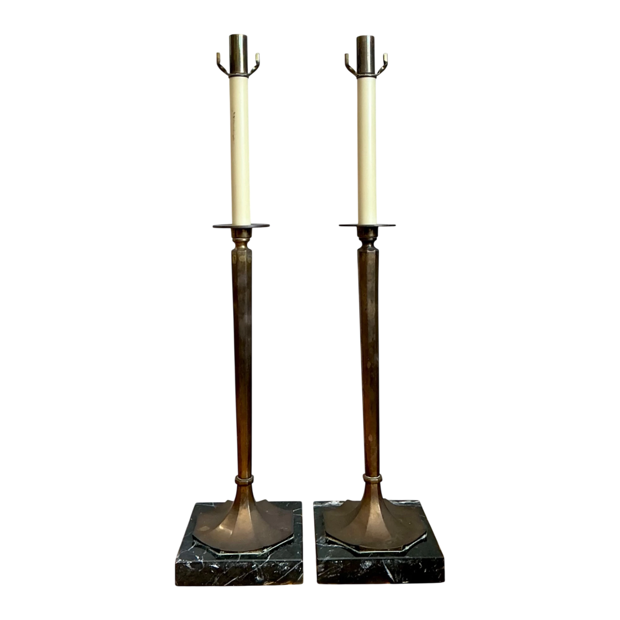 Vintage Chapman Brass and Marble Candlestick Lamps - A Pair — additional photo 1