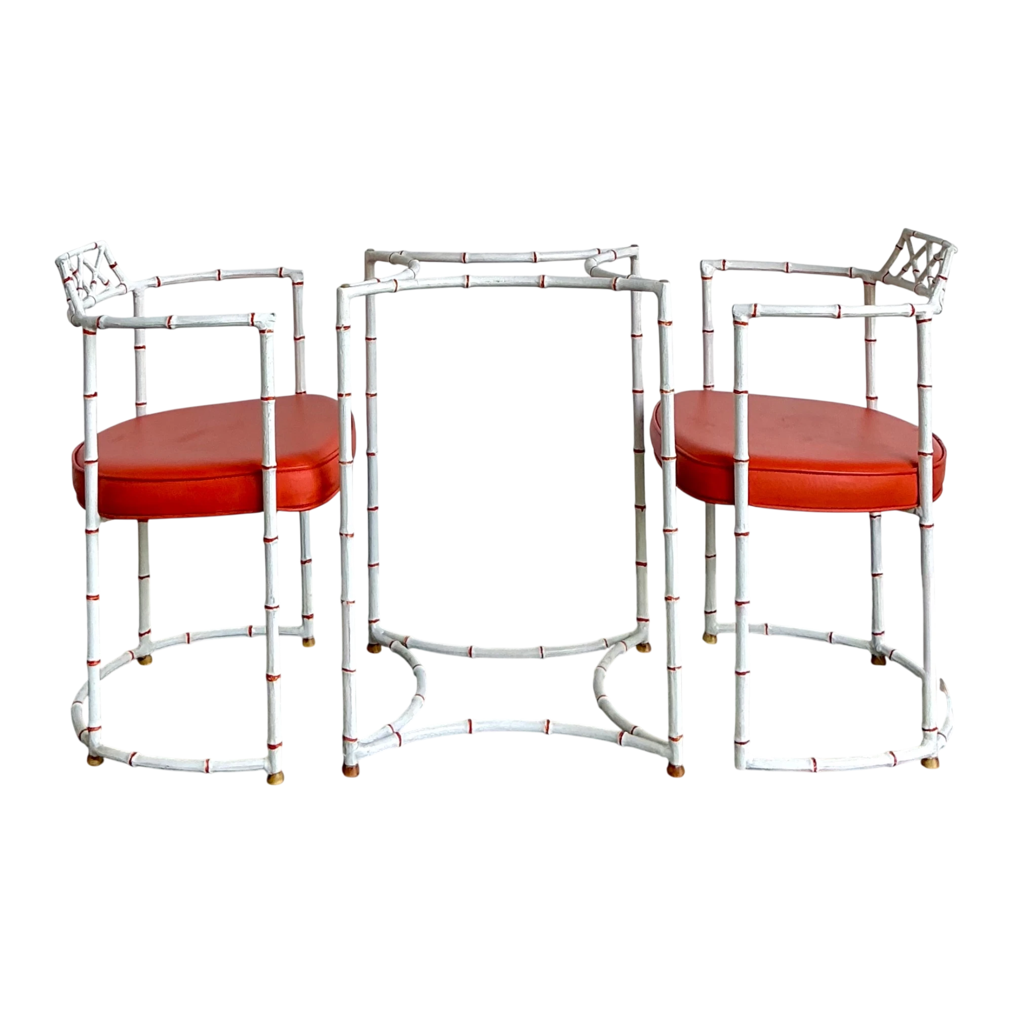 Vintage Faux Metal Bamboo Patio Hollywood Chairs and Table Set — additional photo 1