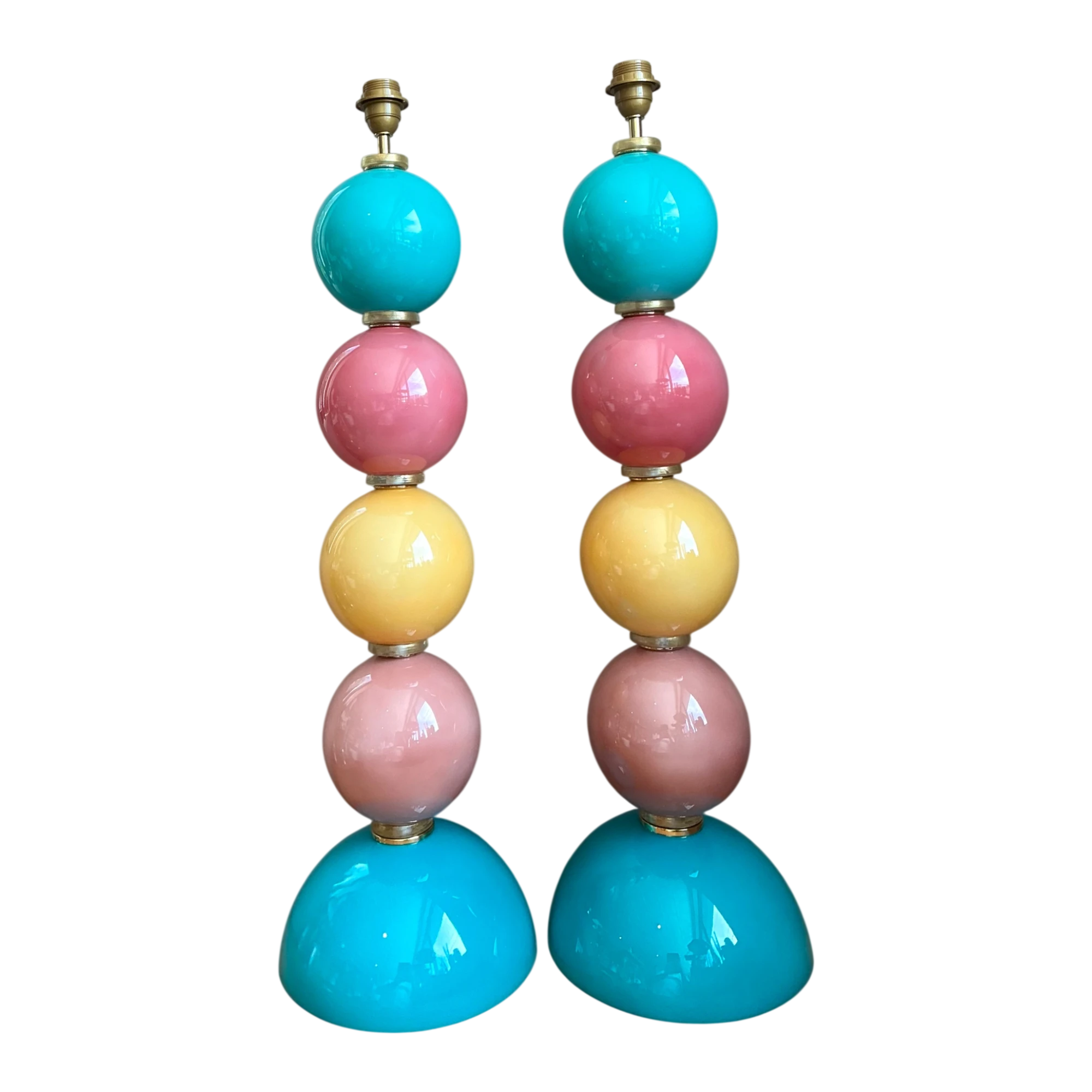 Vintage Murano Multicolor Glass Sphere Table Lamps - A Pair