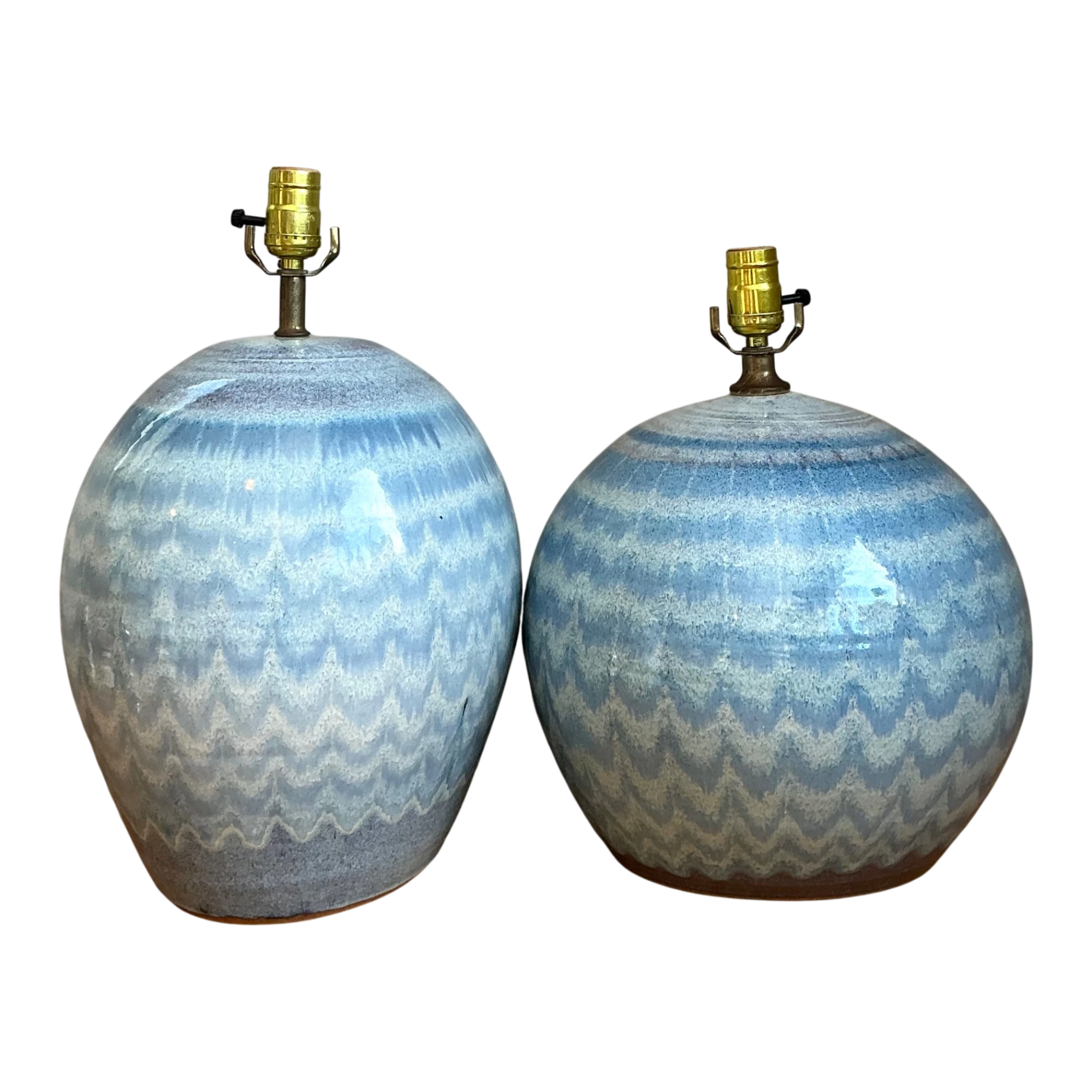 Vintage Blue Glazed Ceramic Table Lamps - Set Of 2 — additional photo 1