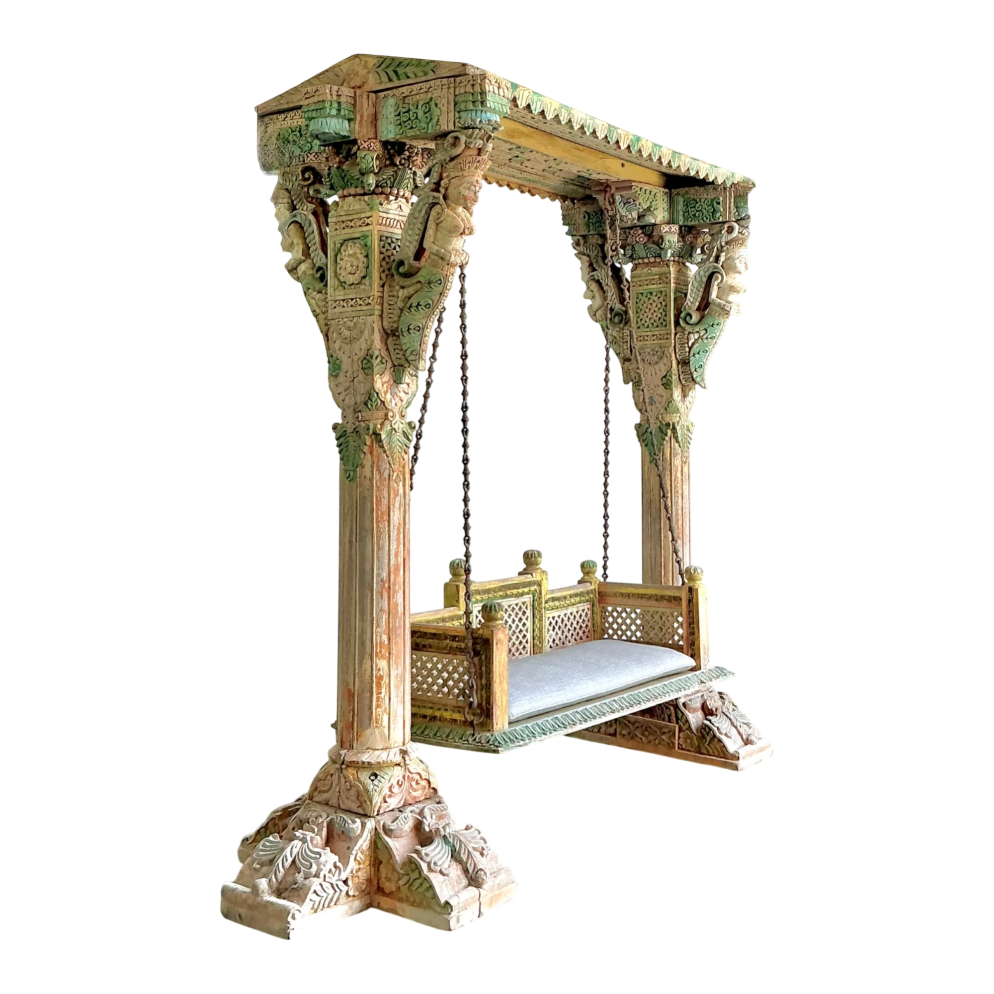 Vintage Monumental Carved Wood and Iron Swing — additional photo 1