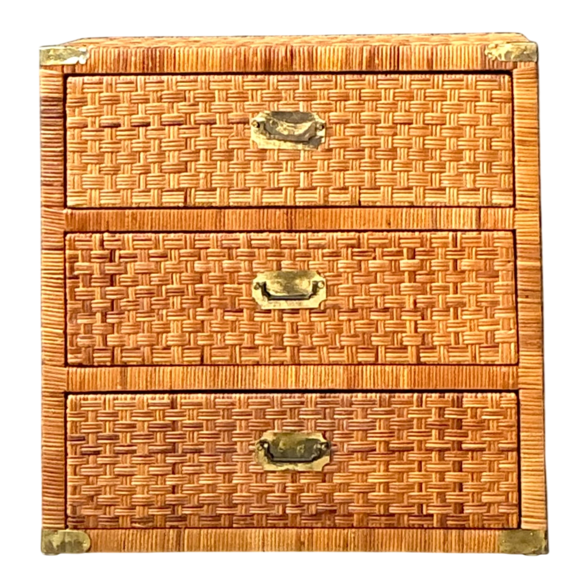 Vintage Woven Rattan Chest of Drawers - Rattan, 30W x 30.25H - Detail view