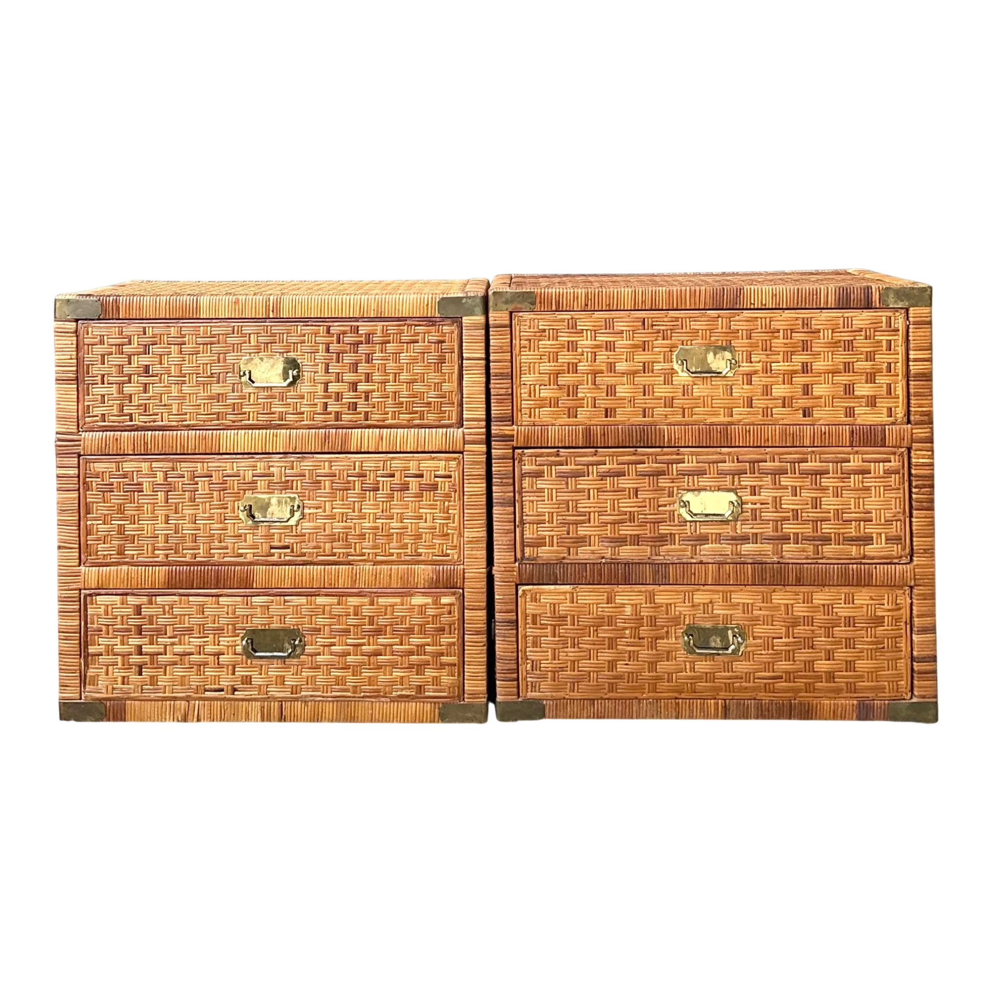 Vintage Woven Rattan Chest of Drawers - Set of 2 - Detail view