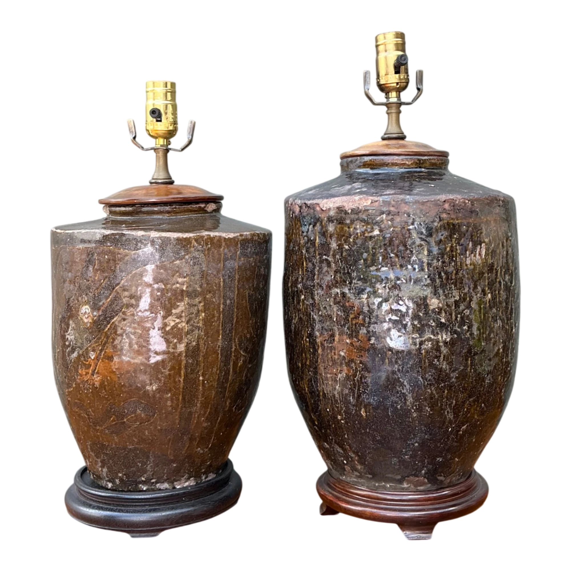 Vintage Boho Glazed Ceramic Lamps - Set Of 2 - Detail view