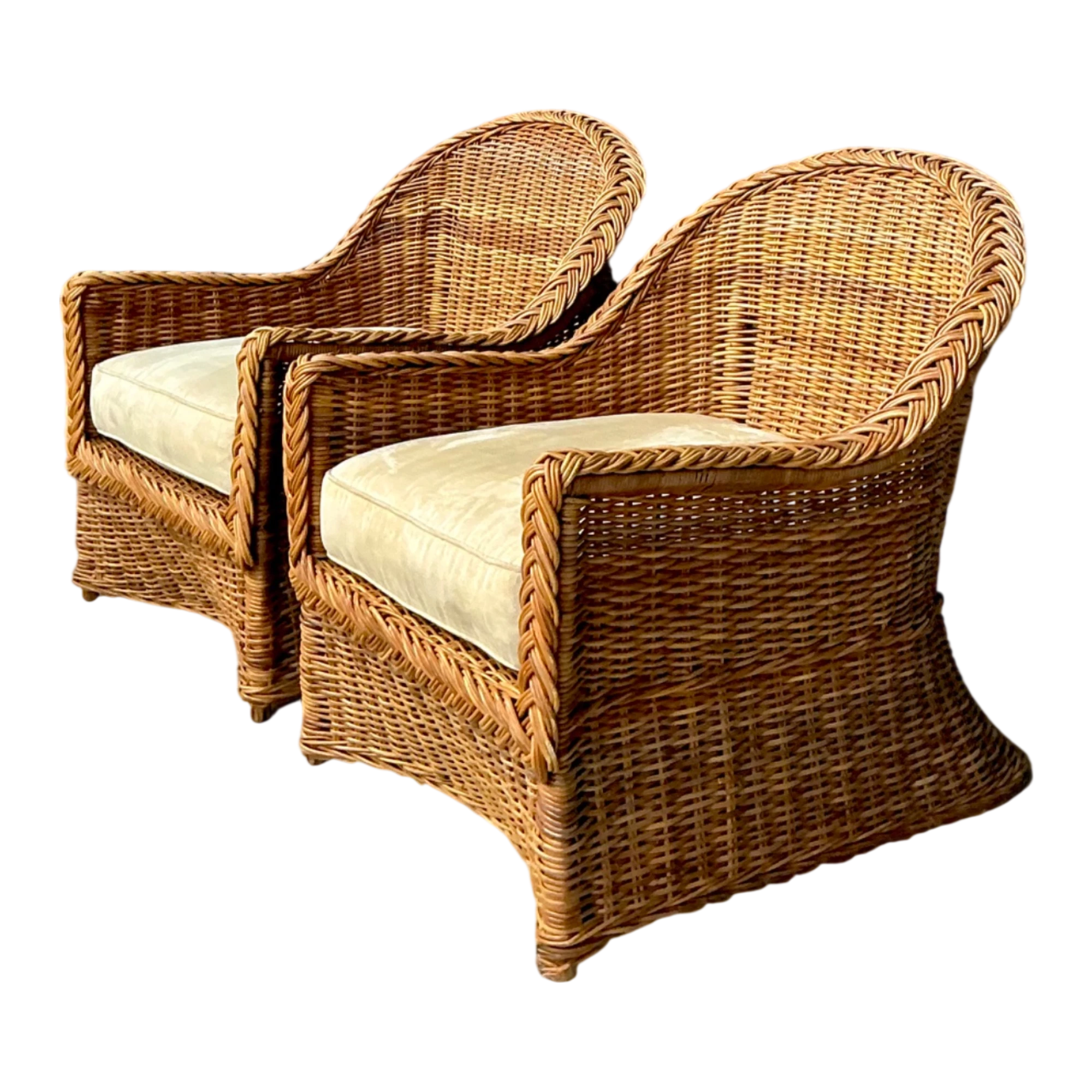 Vintage Braided Rattan Lounge Chairs - Pair — additional photo 1