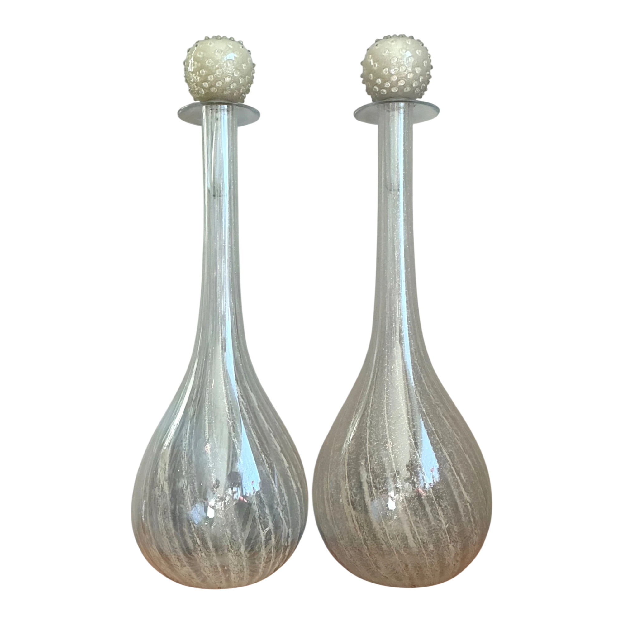 Vintage Monumental Murano Handblown Glass Bottles with Stoppers - Pair — additional photo 1
