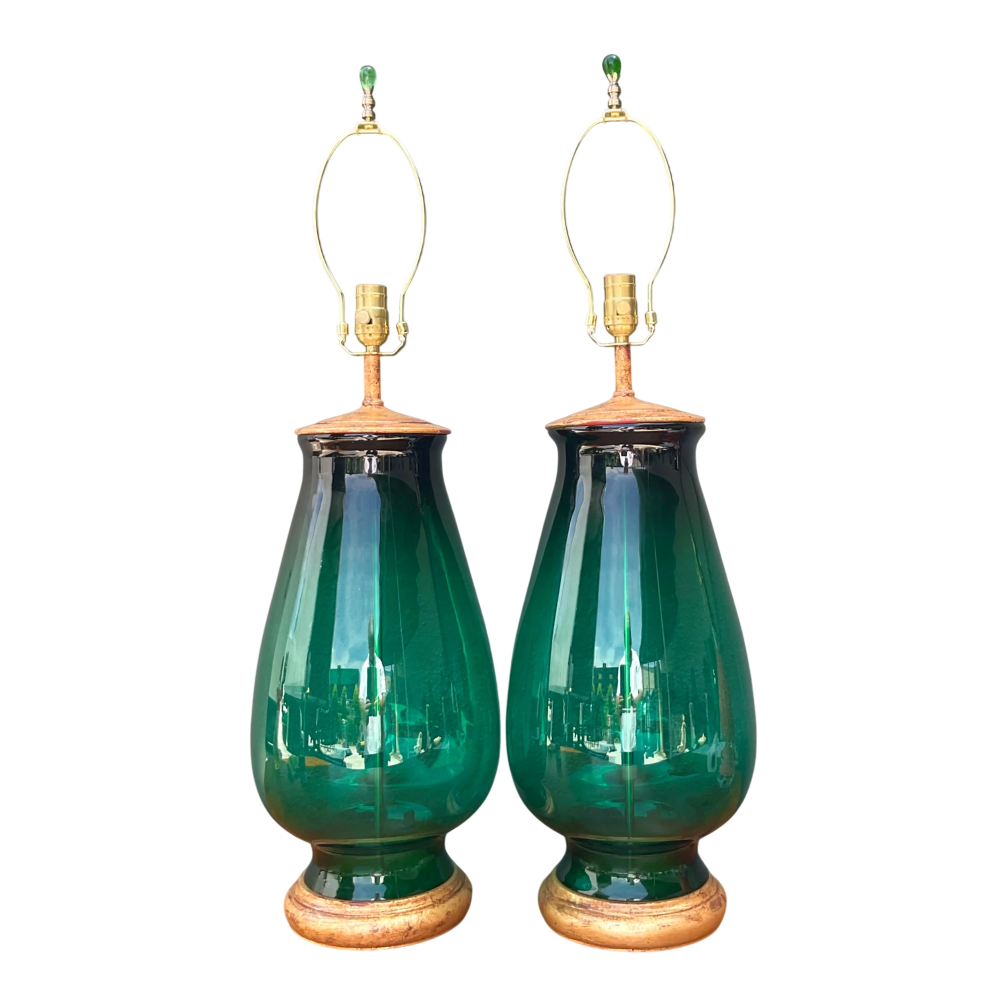 Vintage Emerald Glass Table Lamps - Set of 2 — additional photo 1